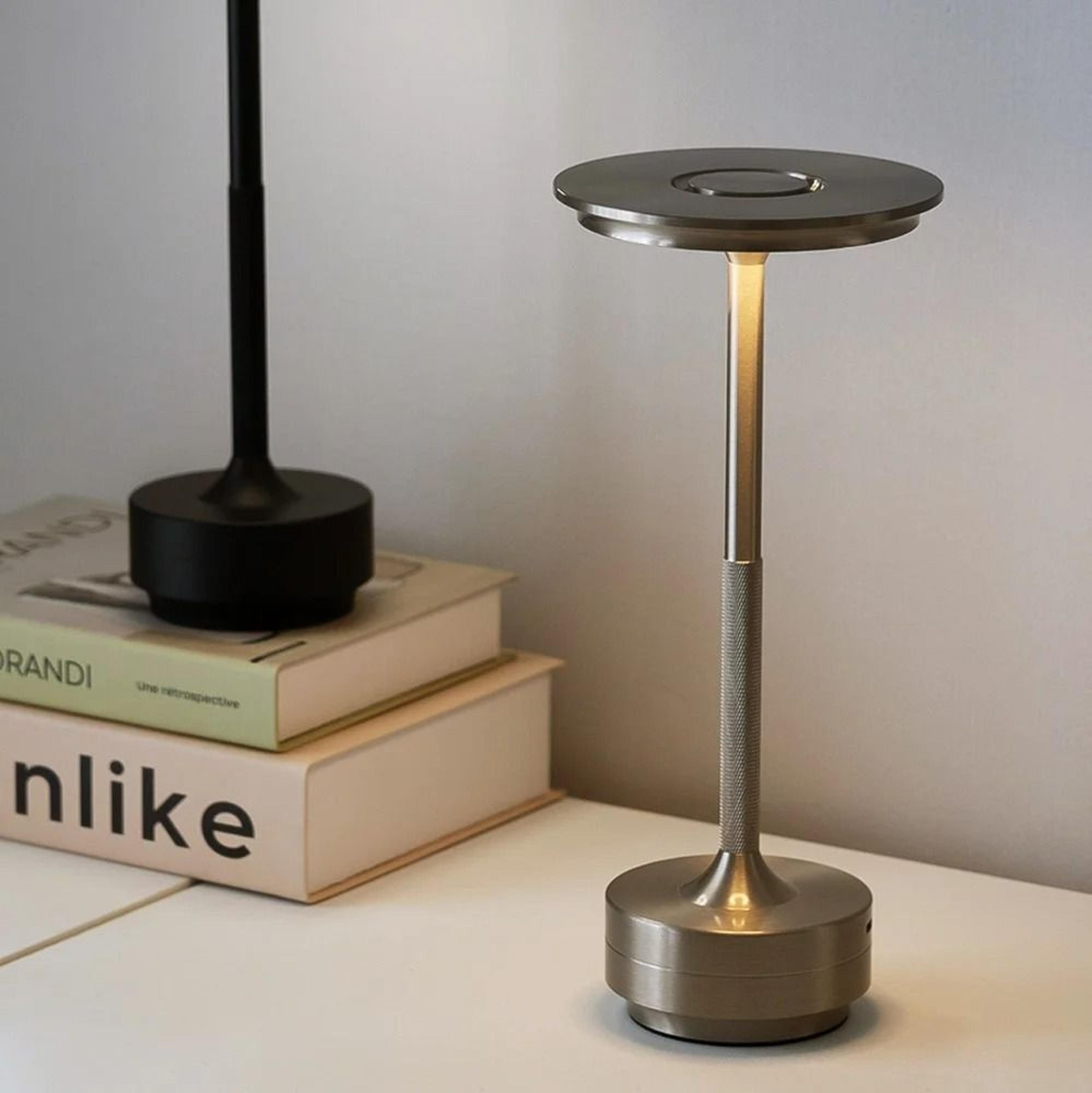 Rechargeable Aluminum Touch Table Lamp With Three Color Dimmable Bedside Lighting 8