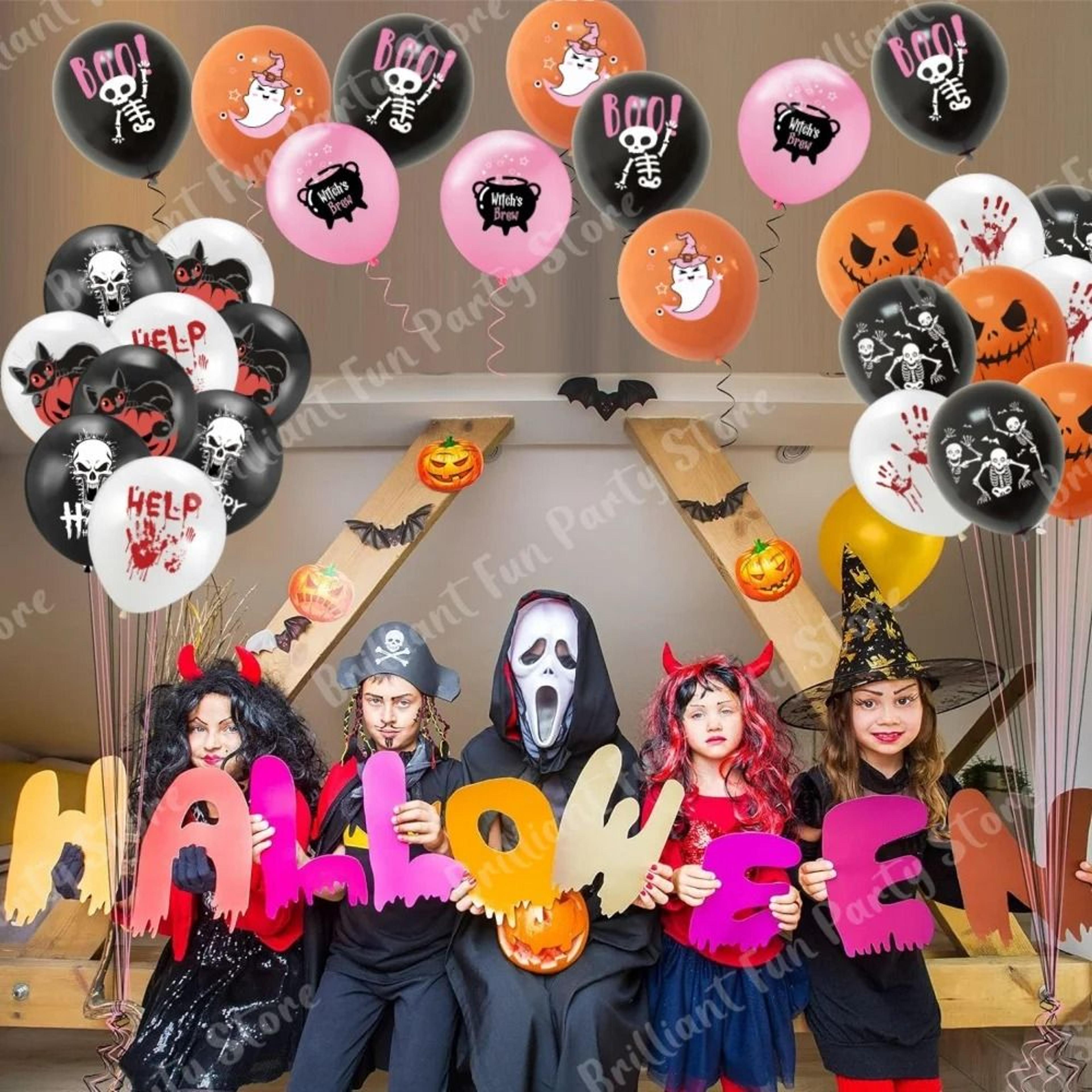 Halloween Latex Balloons In Black Orange White And Pink Party Colors 17