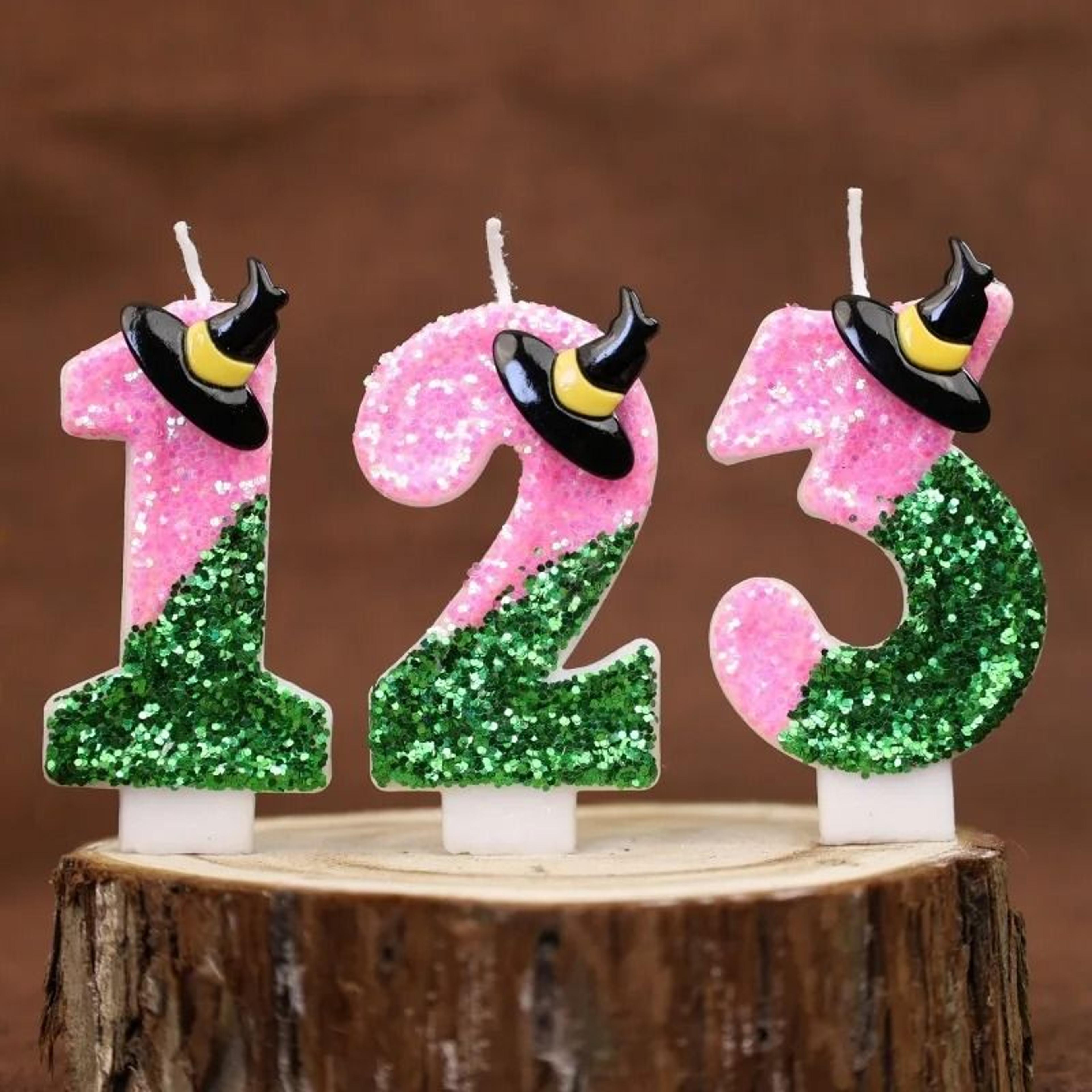 Pink Green Witch Number Birthday Candle For Magical Themed Cake Celebrations 11