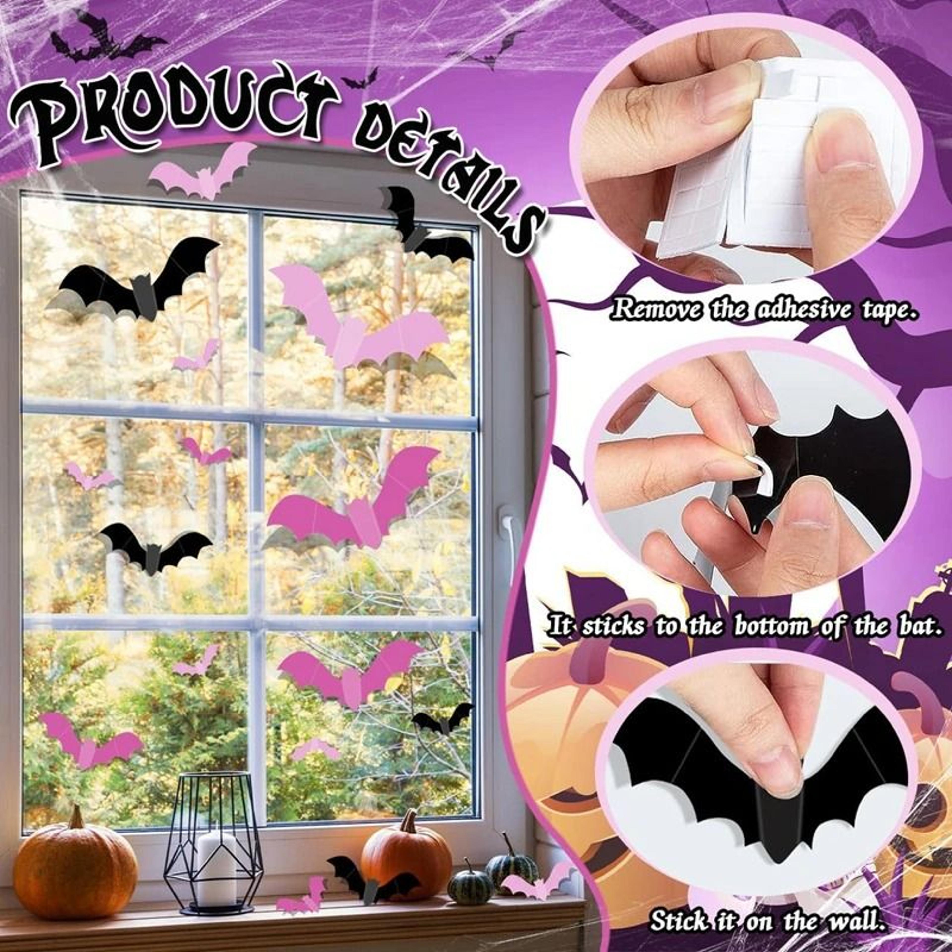 Twenty Four Piece Pink Bat Wall Stickers For Cute Halloween Displays 7