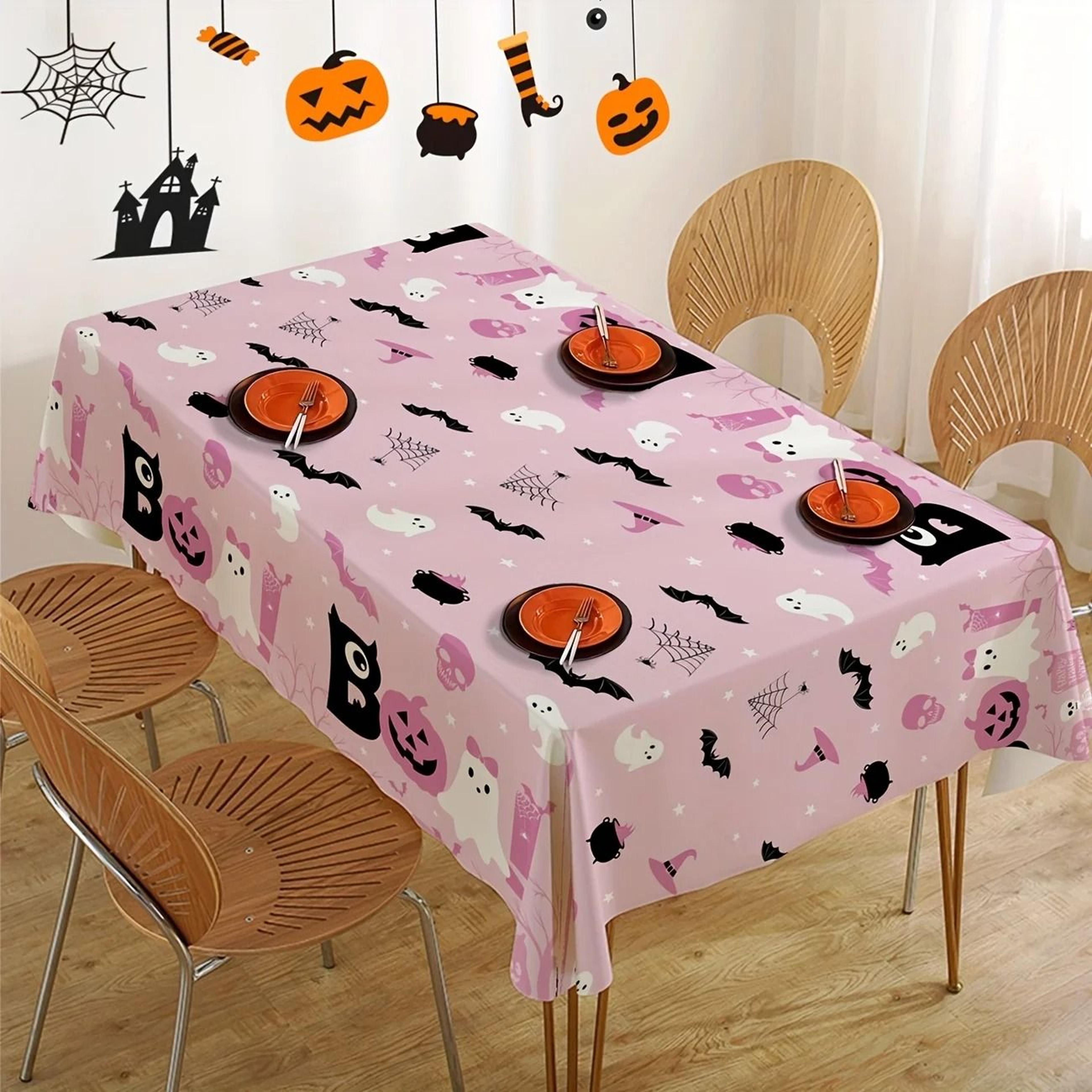 Three Pack Pink Halloween Tablecloths With Cute Ghost Pumpkin Party Designs 1