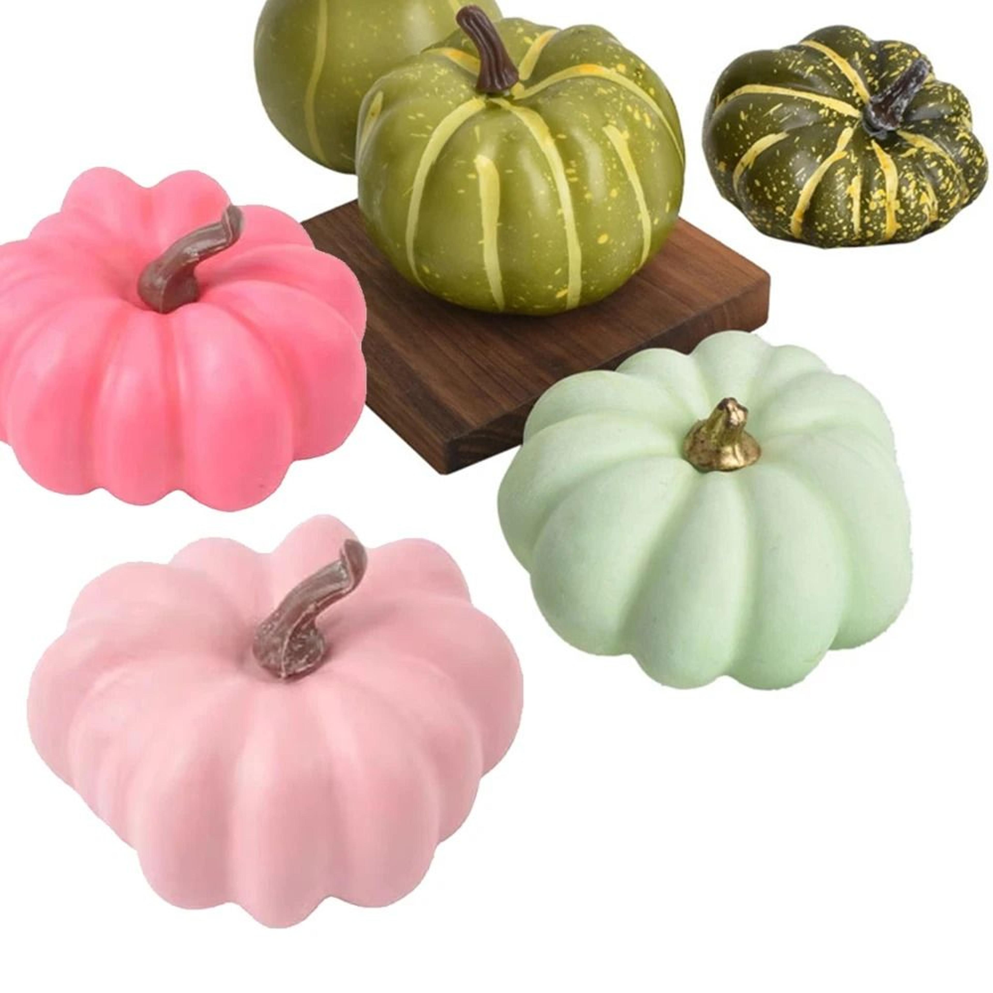 pink green foam pumpkins for elegant autumn halloween tabletop decorative displays
