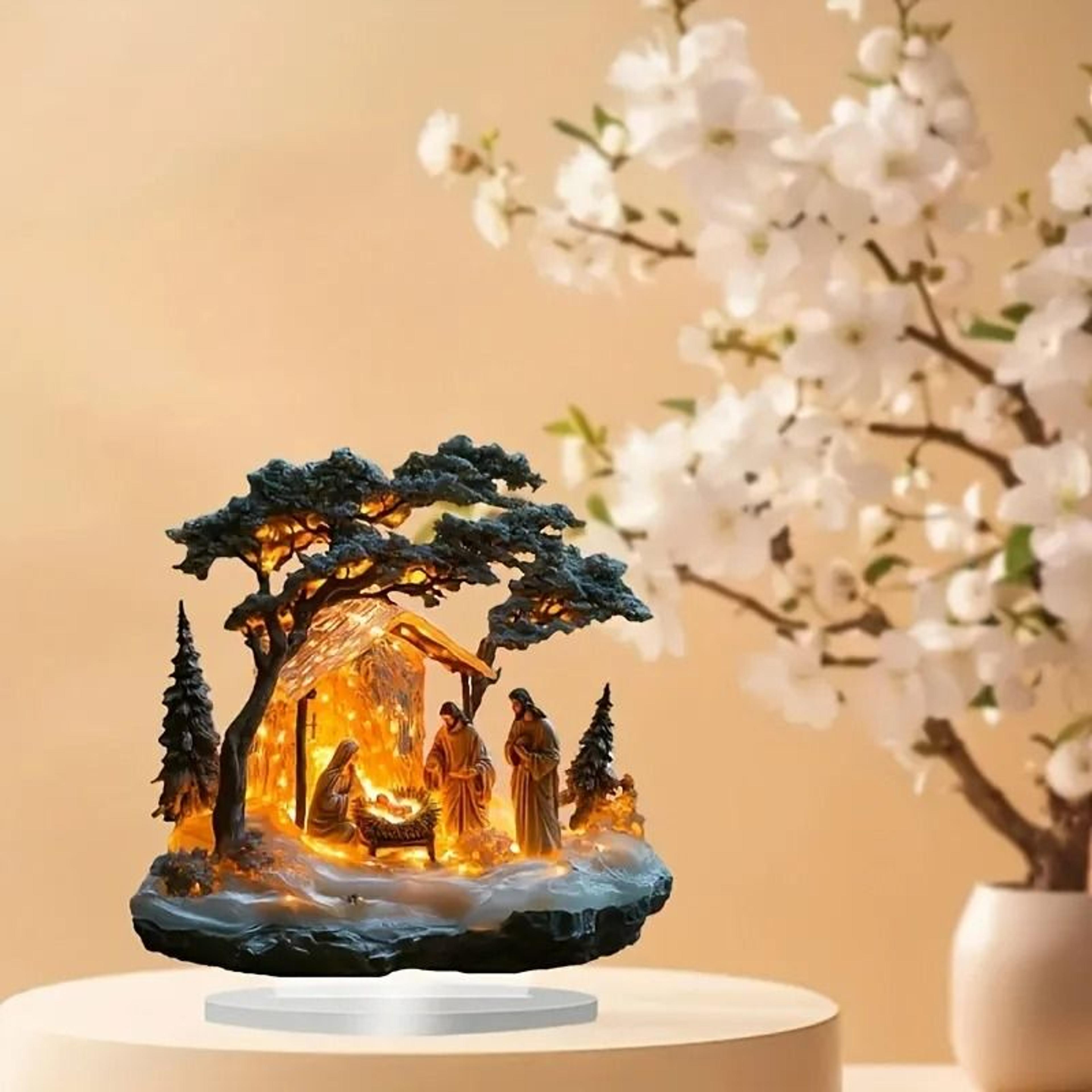 Newborn Jesus Nativity Scene Figurine Religious Desktop Statue For Christmas Home Decor Gifts 3