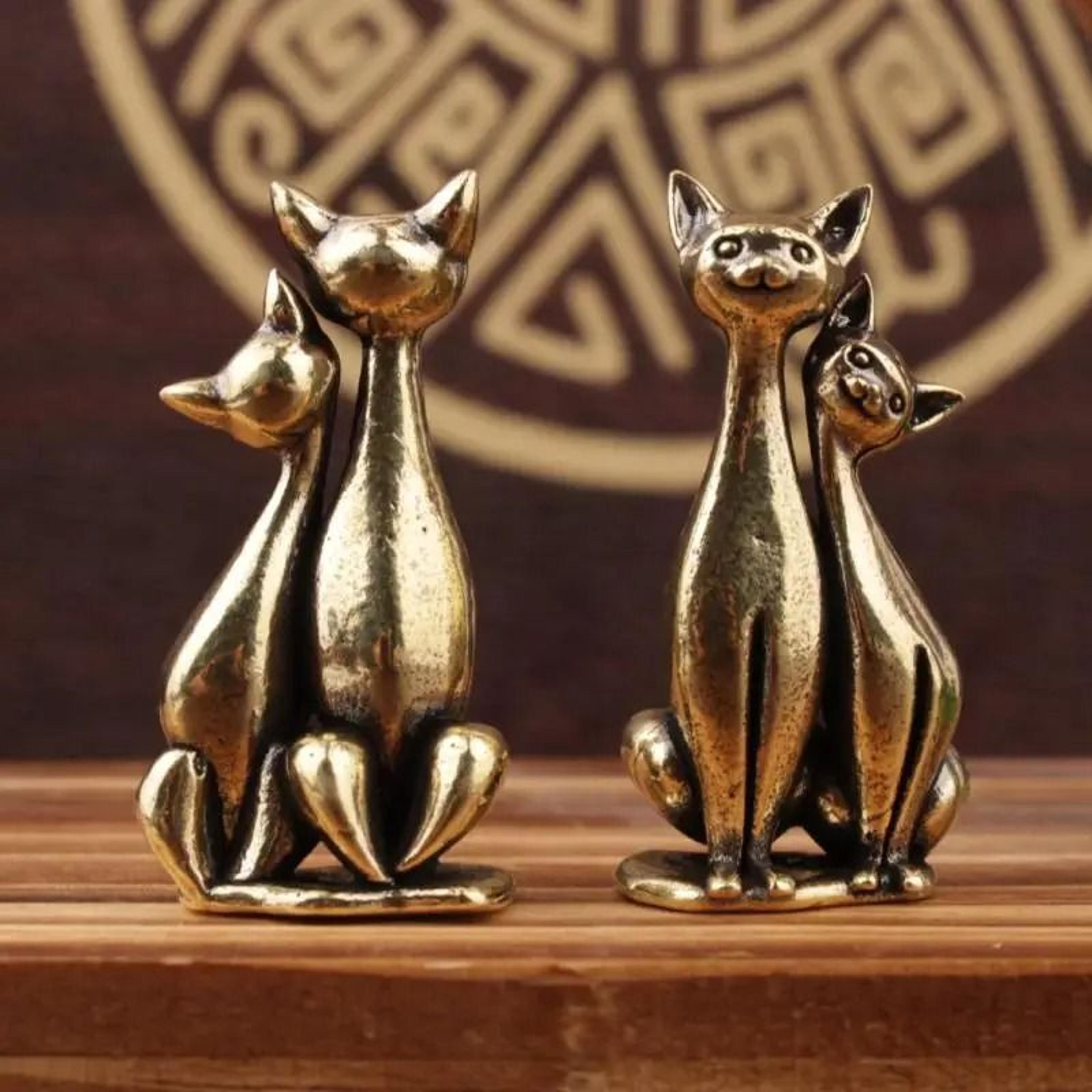 Intertwined Loving Cats Vintage Brass Sculpture For Home Office Desks And Romantic Gifts 3