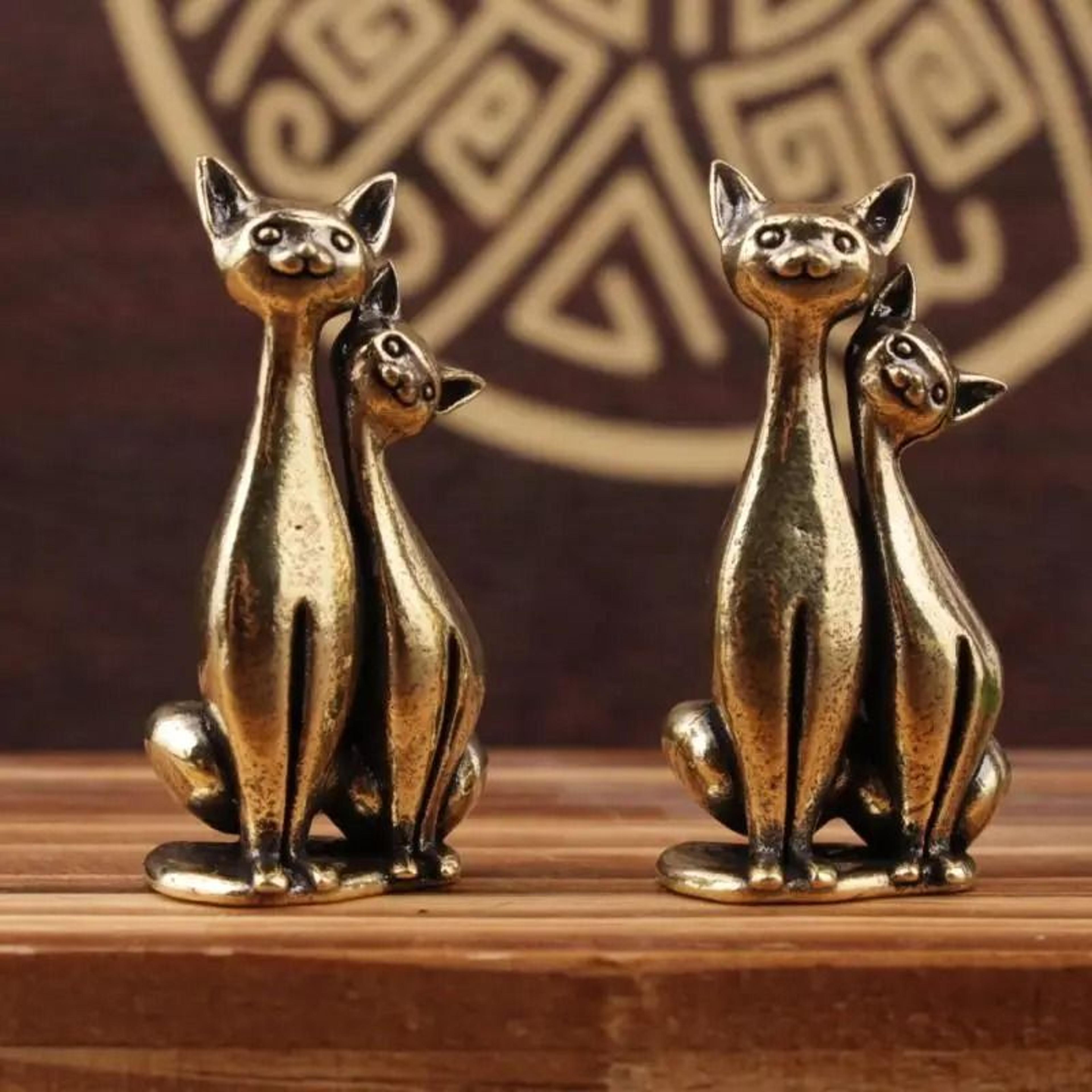 Intertwined Loving Cats Vintage Brass Sculpture For Home Office Desks And Romantic Gifts 4