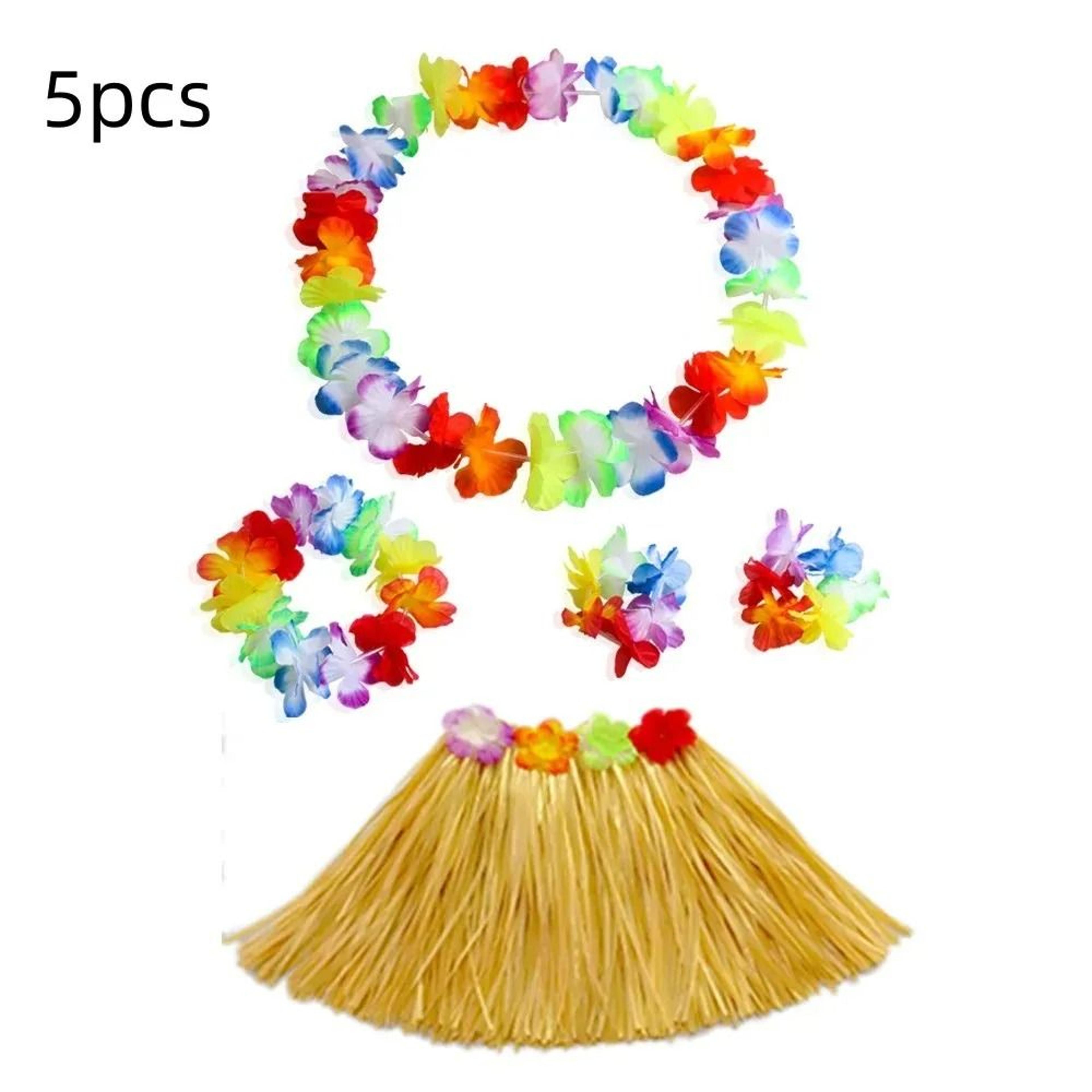 colorful kids hawaiian luau costume set with grass skirt party accessories