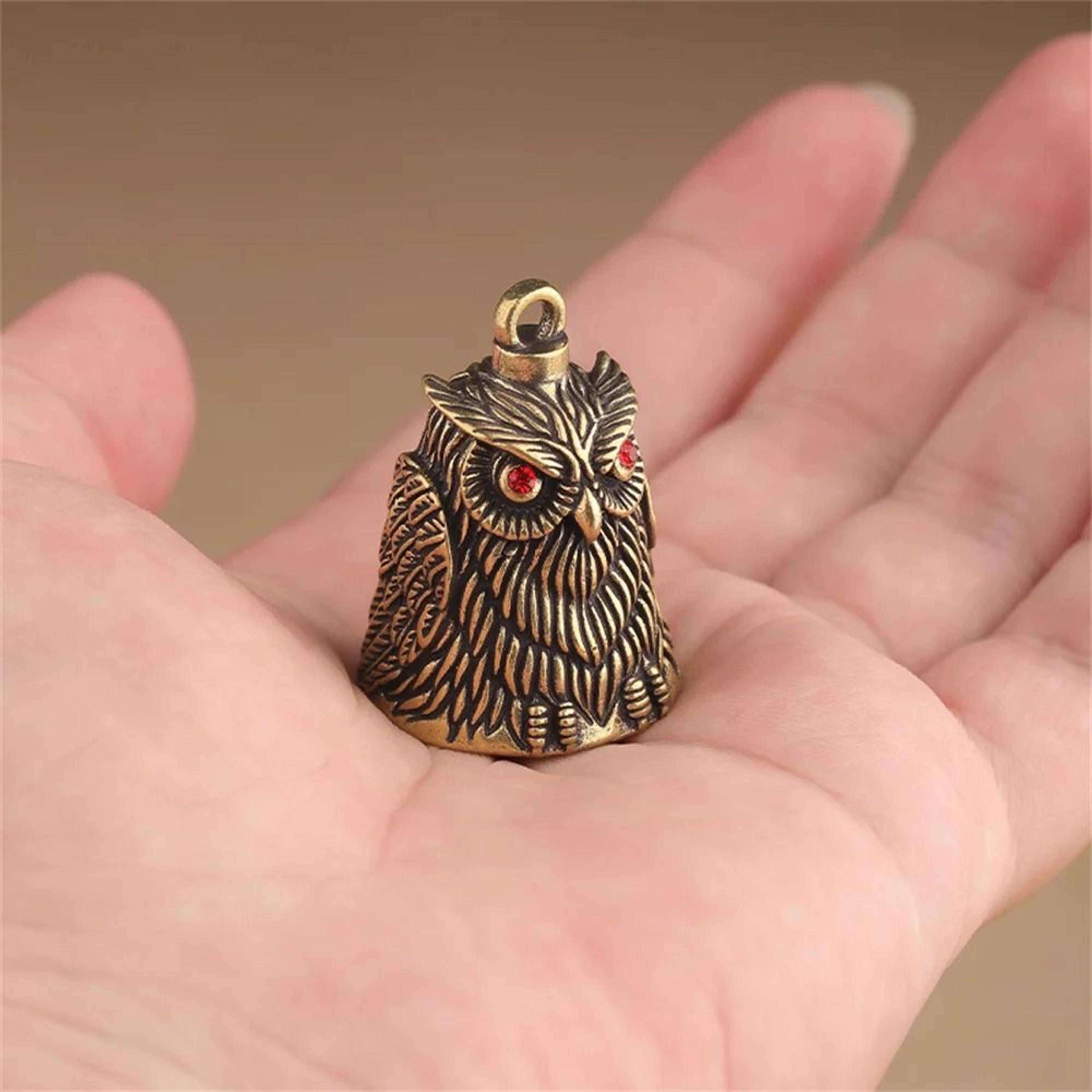 Vintage Brass Owl Bell Ornament For Keychains Wind Chimes Home Decor 4