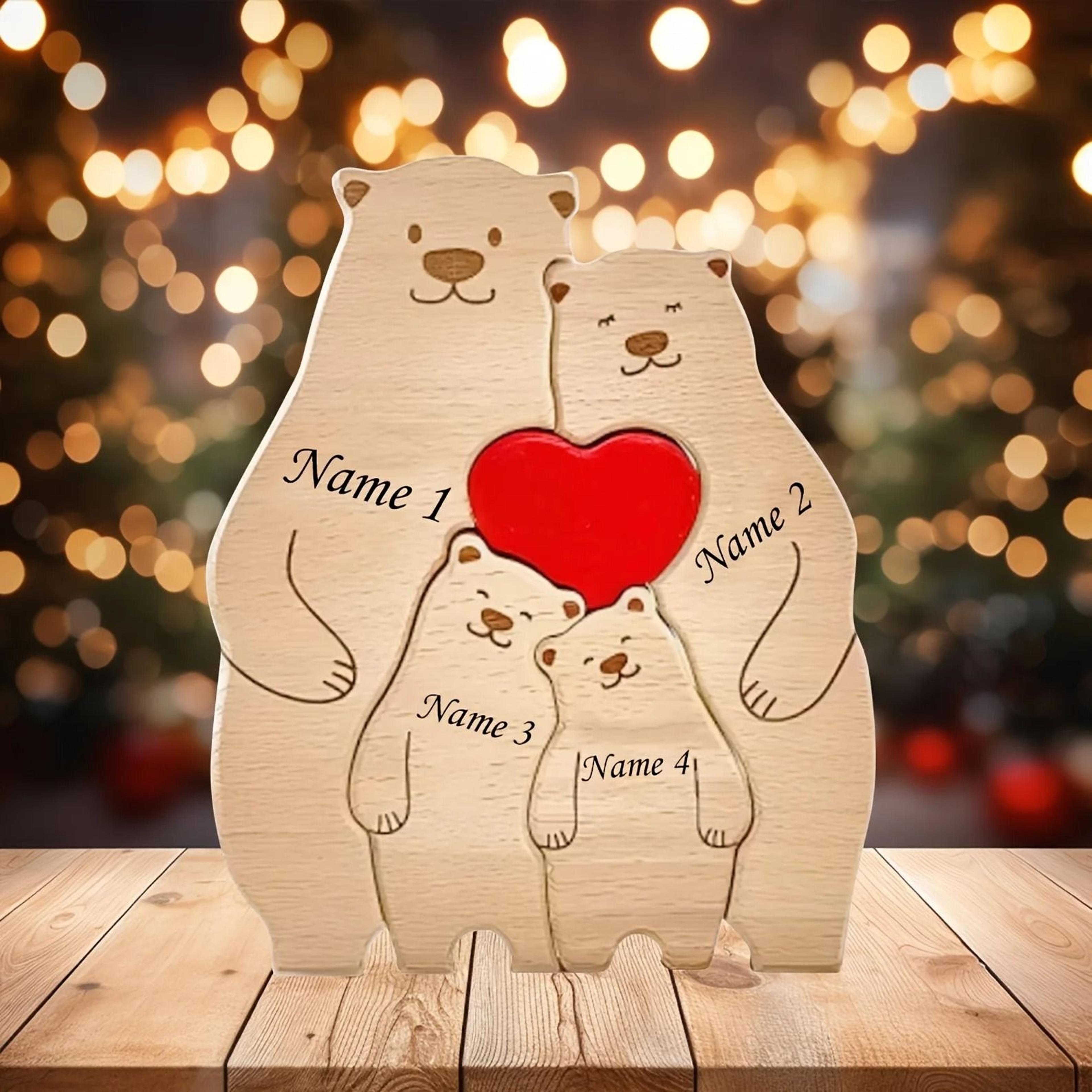 Personalized Wooden Bear Family Puzzle Celebrates Love With Custom Names Beautifully 3
