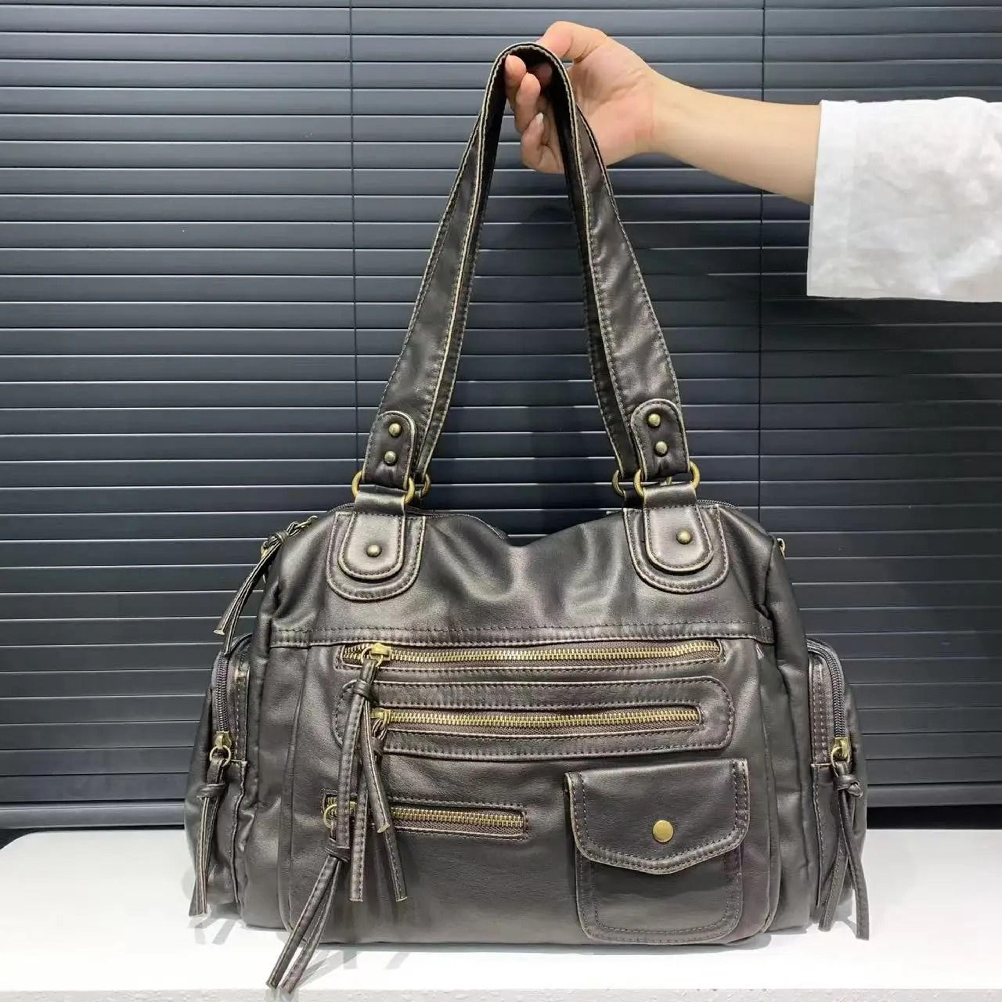 Vintage Y2K Motorcycle Shoulder Bag With Spacious Multi Pocket Crossbody Design 1