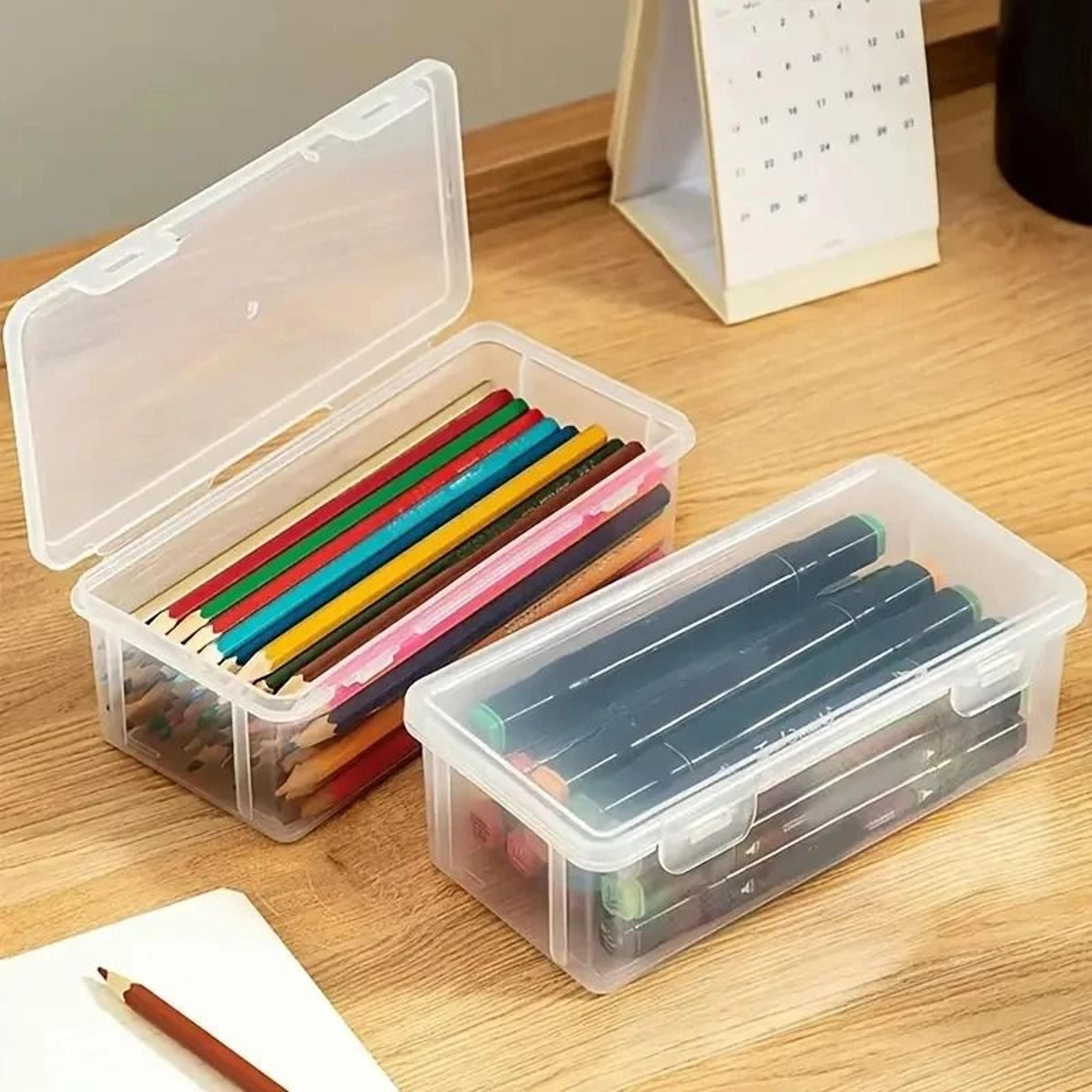 clear transparent plastic pencil box organizer for school office craft supplies