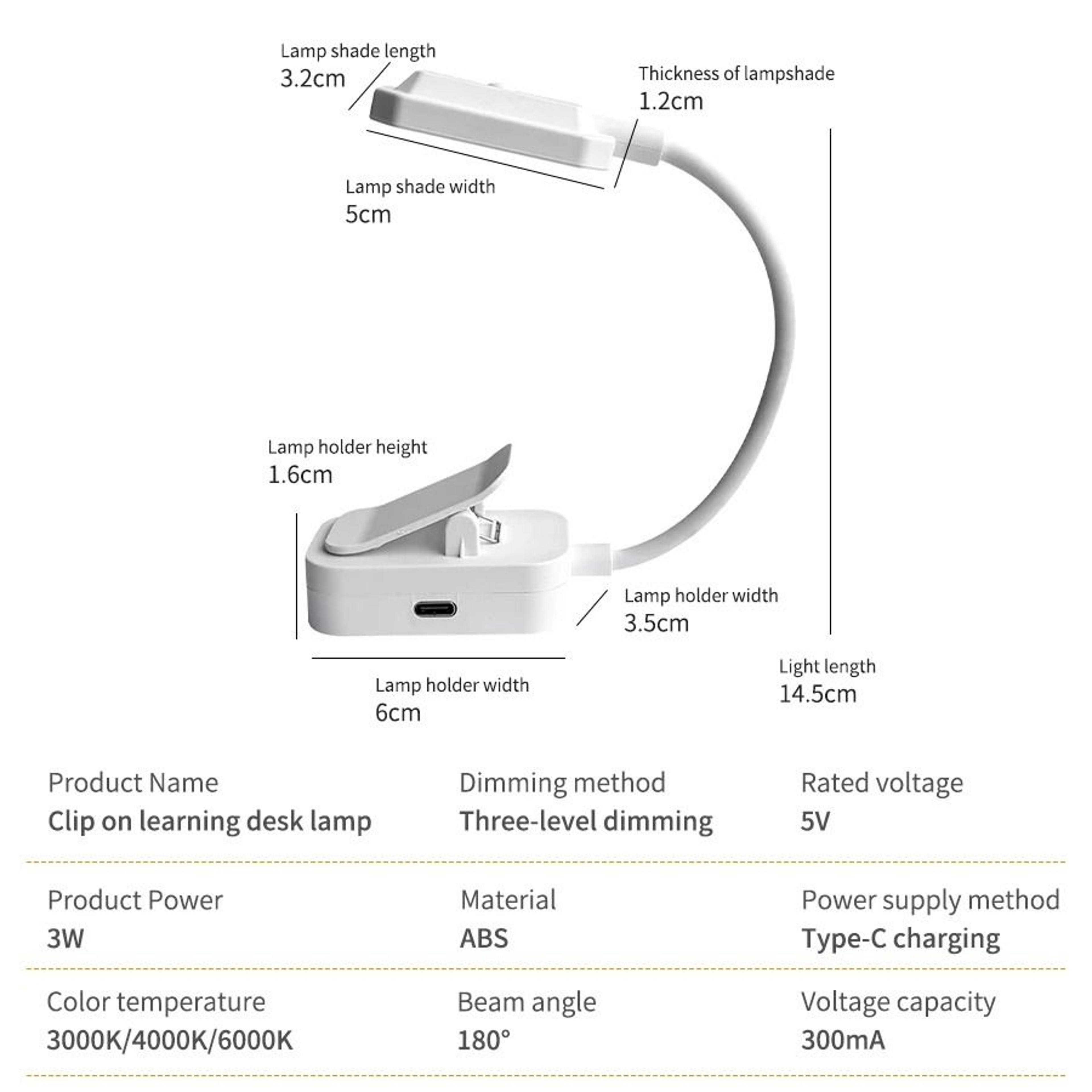 Rechargeable Clip On LED Desk Lamp With Flexible Dimmable Gooseneck Light 3