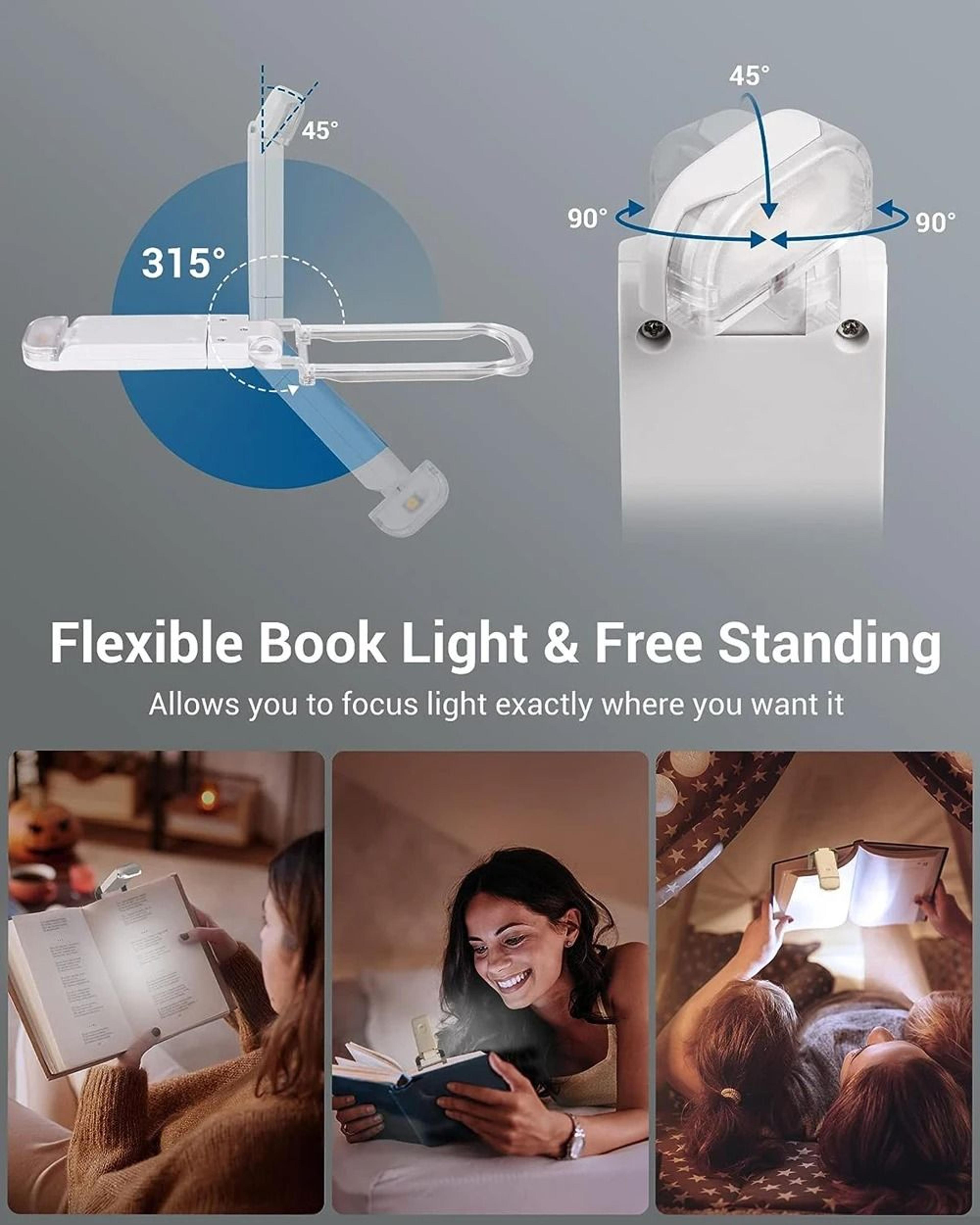 Rechargeable Clip On LED Book Light With Adjustable Brightness Reading Lamp 7