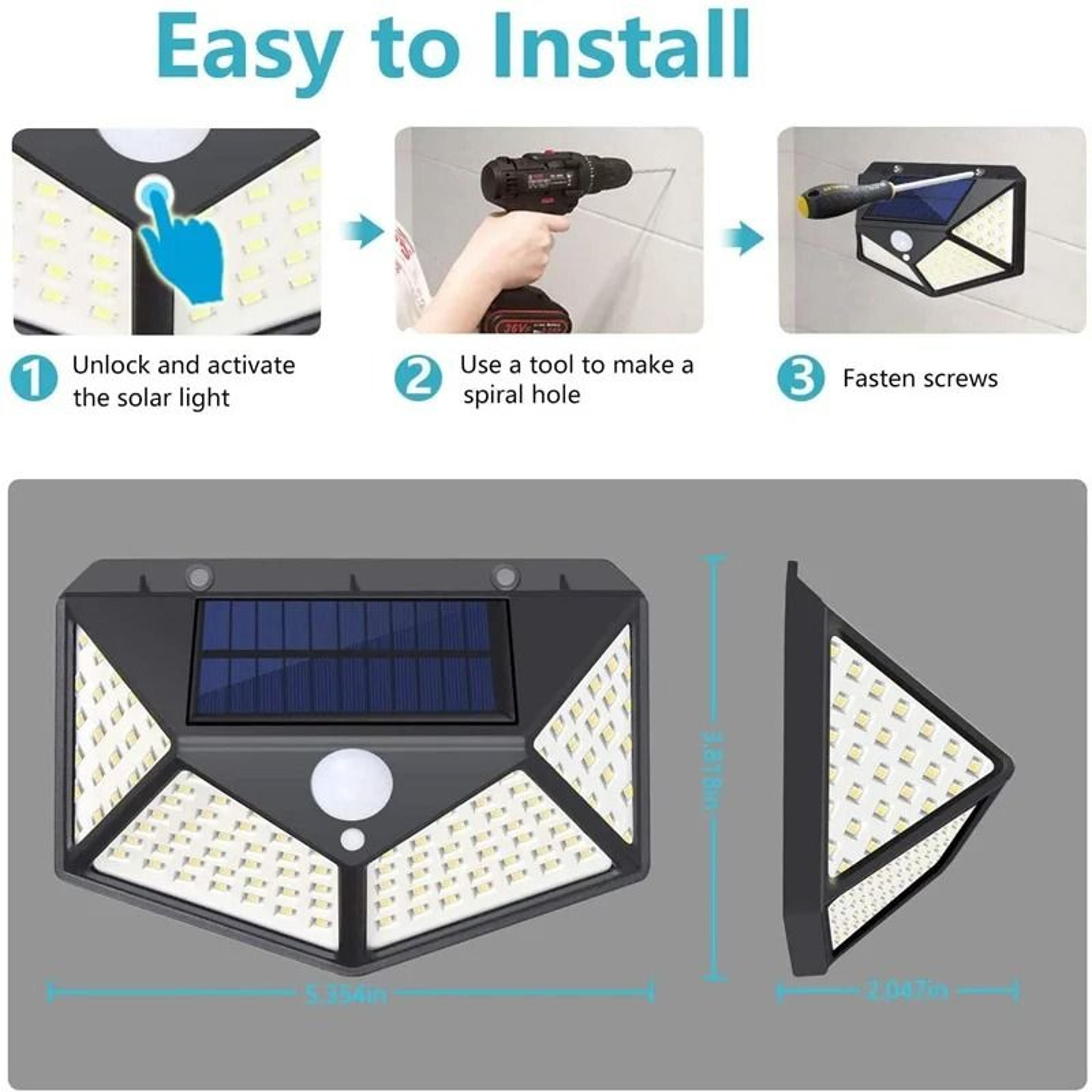 Solar Motion Sensor Wall Lights With 100 LEDs For Outdoor Security 21