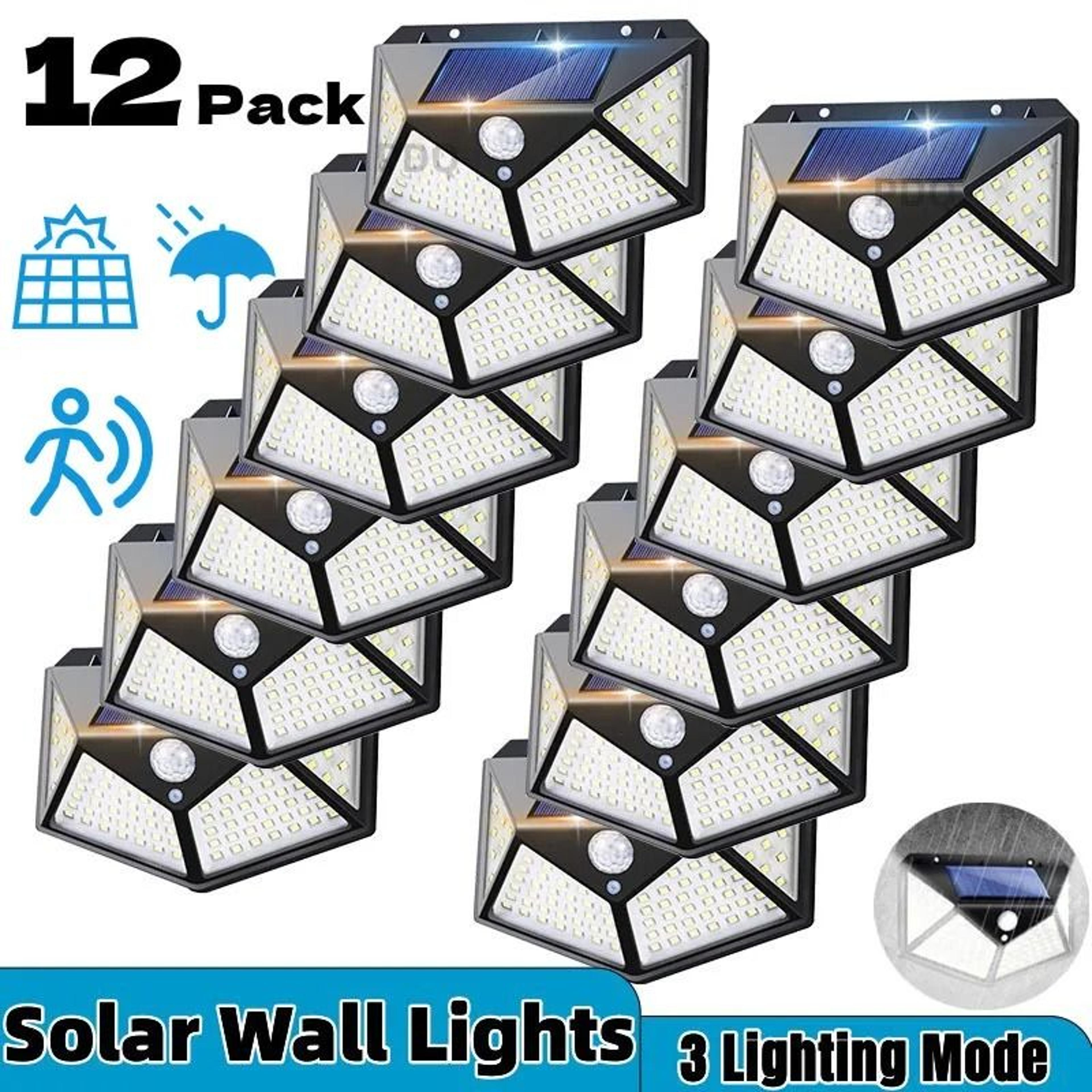 Solar Motion Sensor Wall Lights With 100 LEDs For Outdoor Security 0