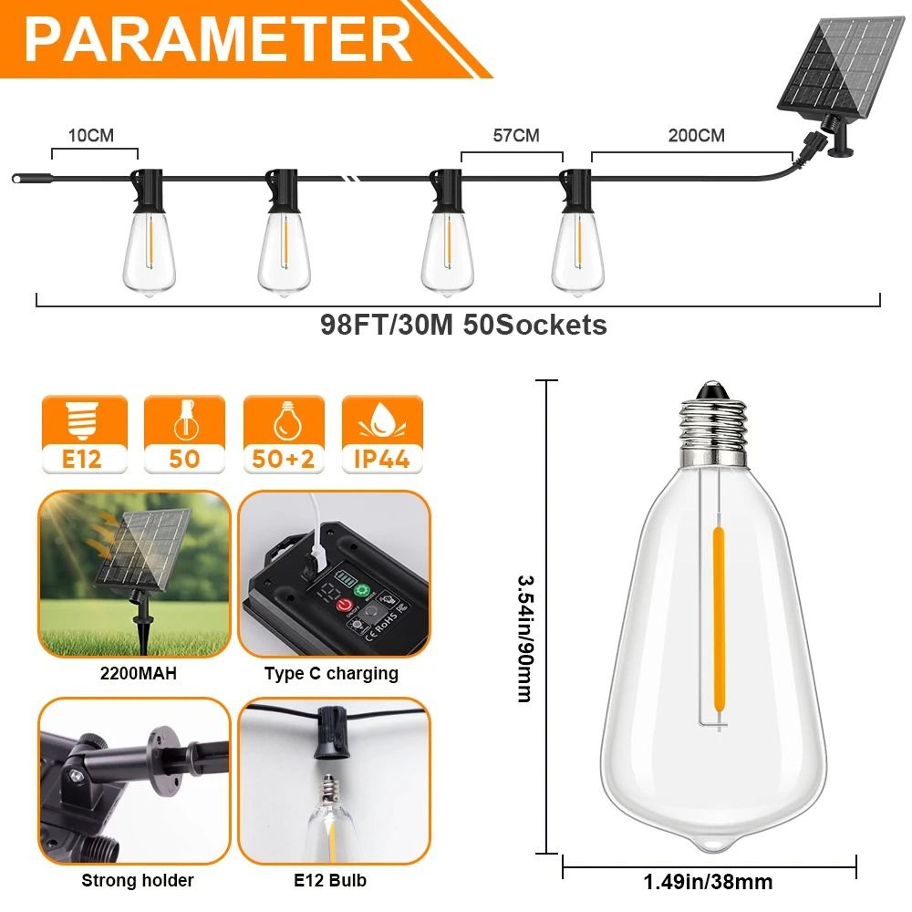 Solar ST38 Bistro String Lights Create Dimmable Shatterproof Outdoor Ambience Anywhere 5