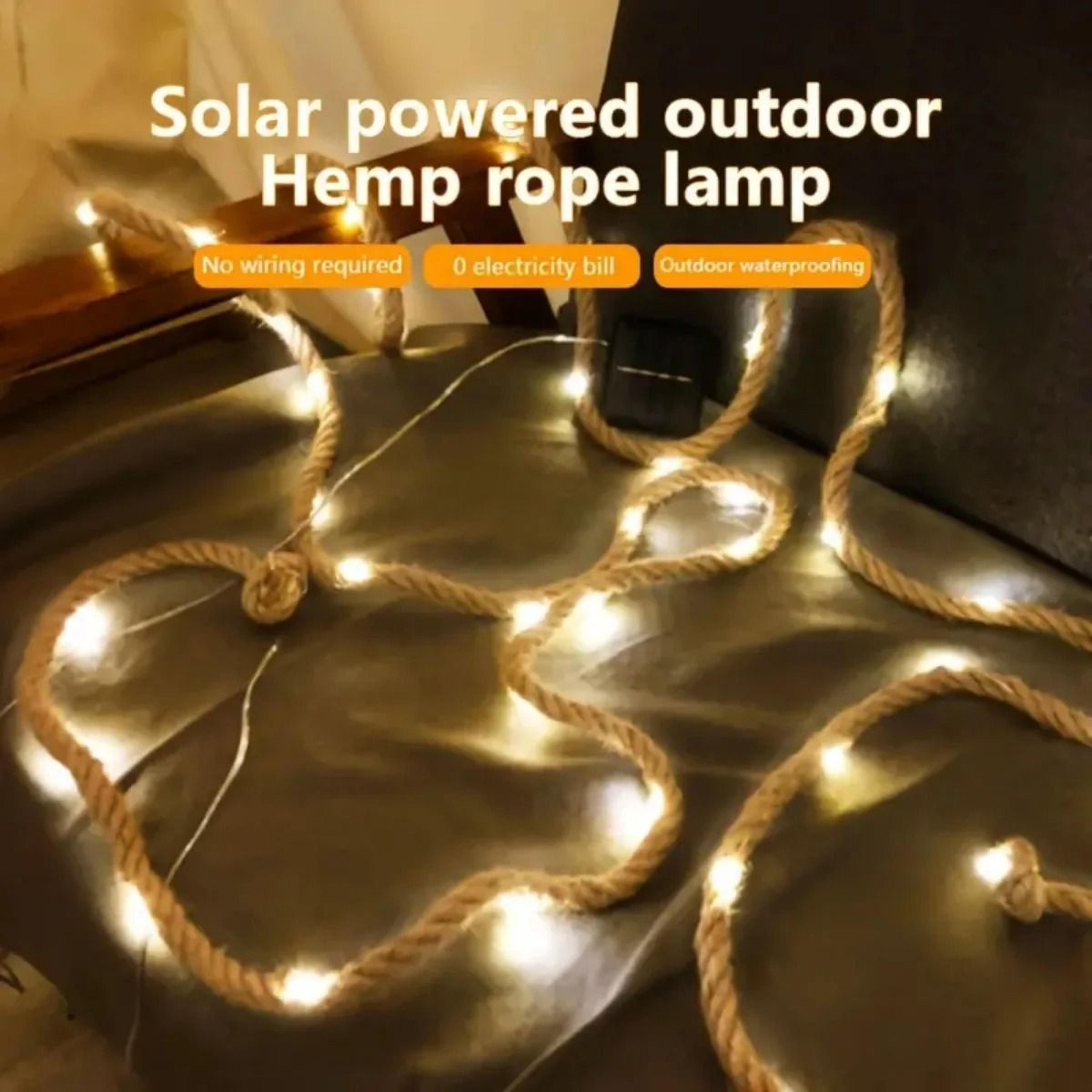 Solar Hemp Rope String Lights For Rustic Outdoor Camping Garden Decor 2