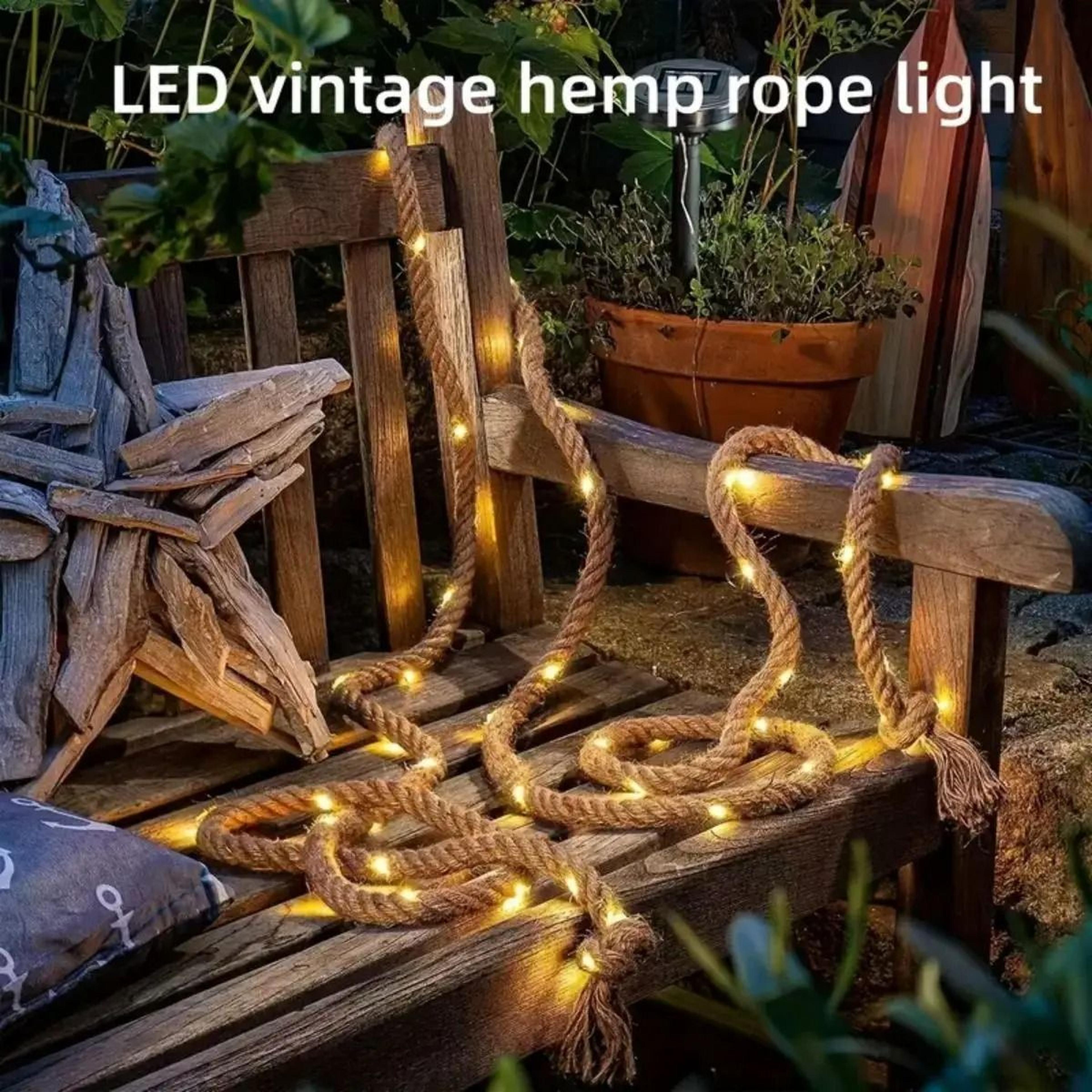 Solar Hemp Rope String Lights For Rustic Outdoor Camping Garden Decor 4