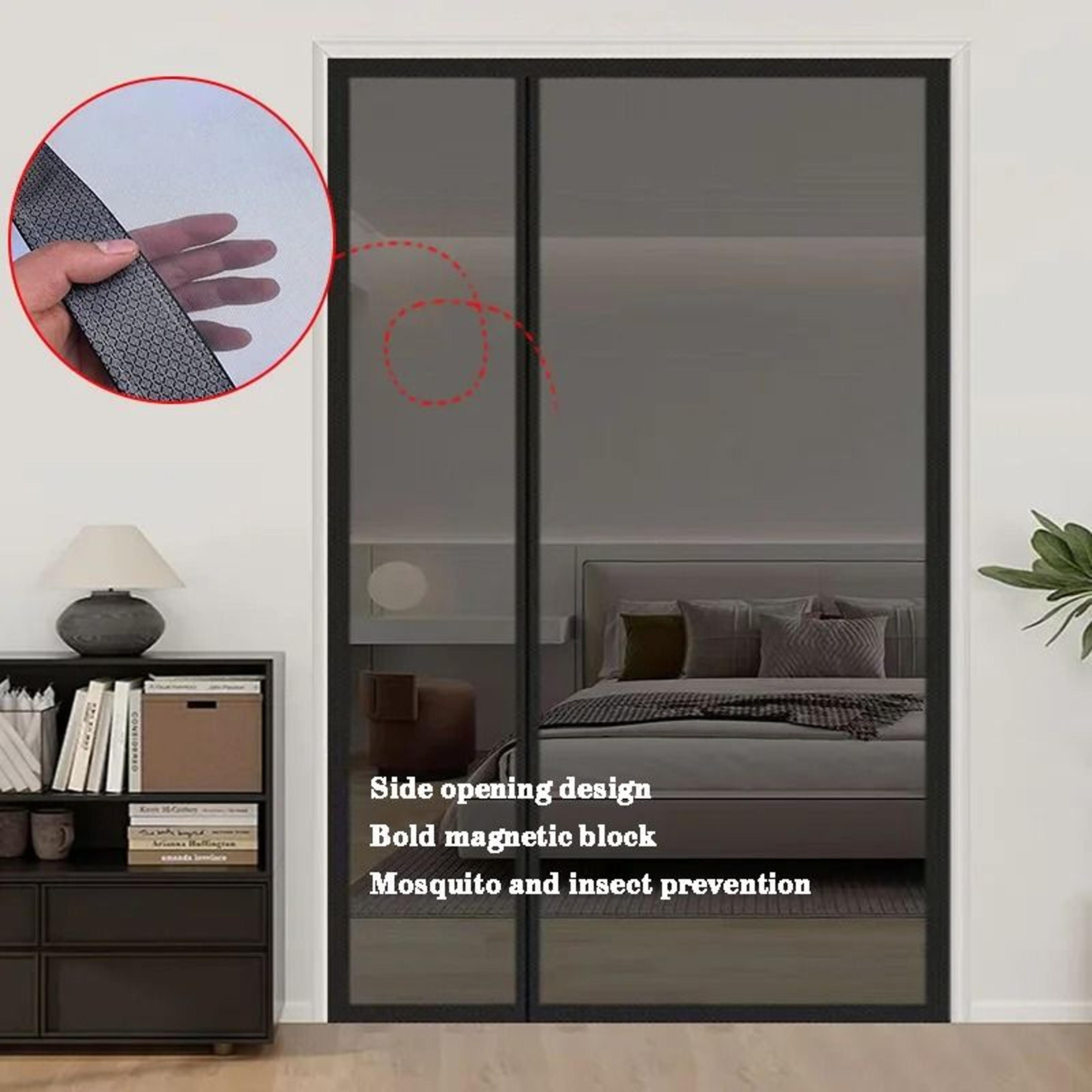 Black Side Opening Magnetic Mosquito Screen Door For No Drill Protection 6