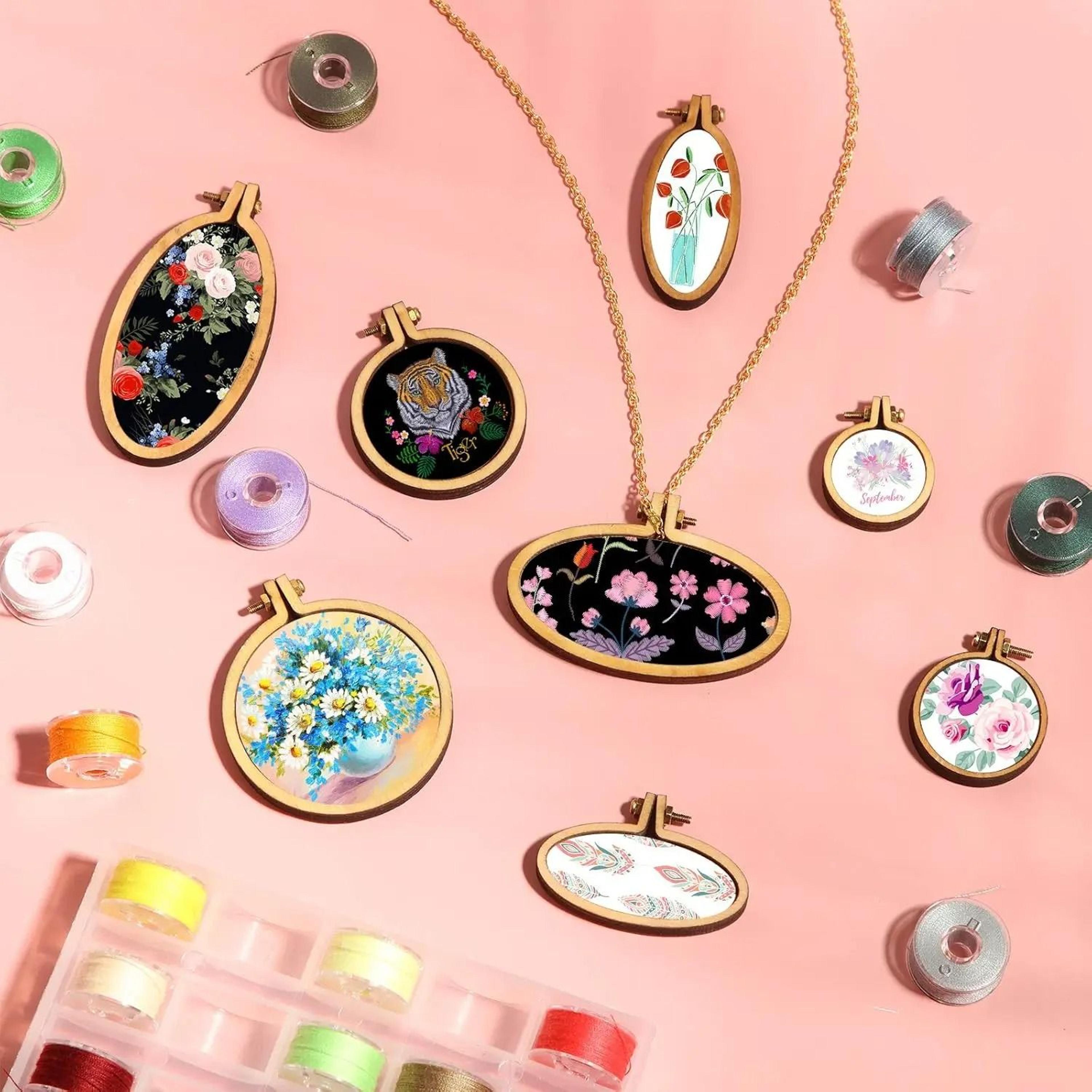 Mini Wooden Embroidery Hoop Set For Jewelry Keychains Cross Stitch Crafts 4