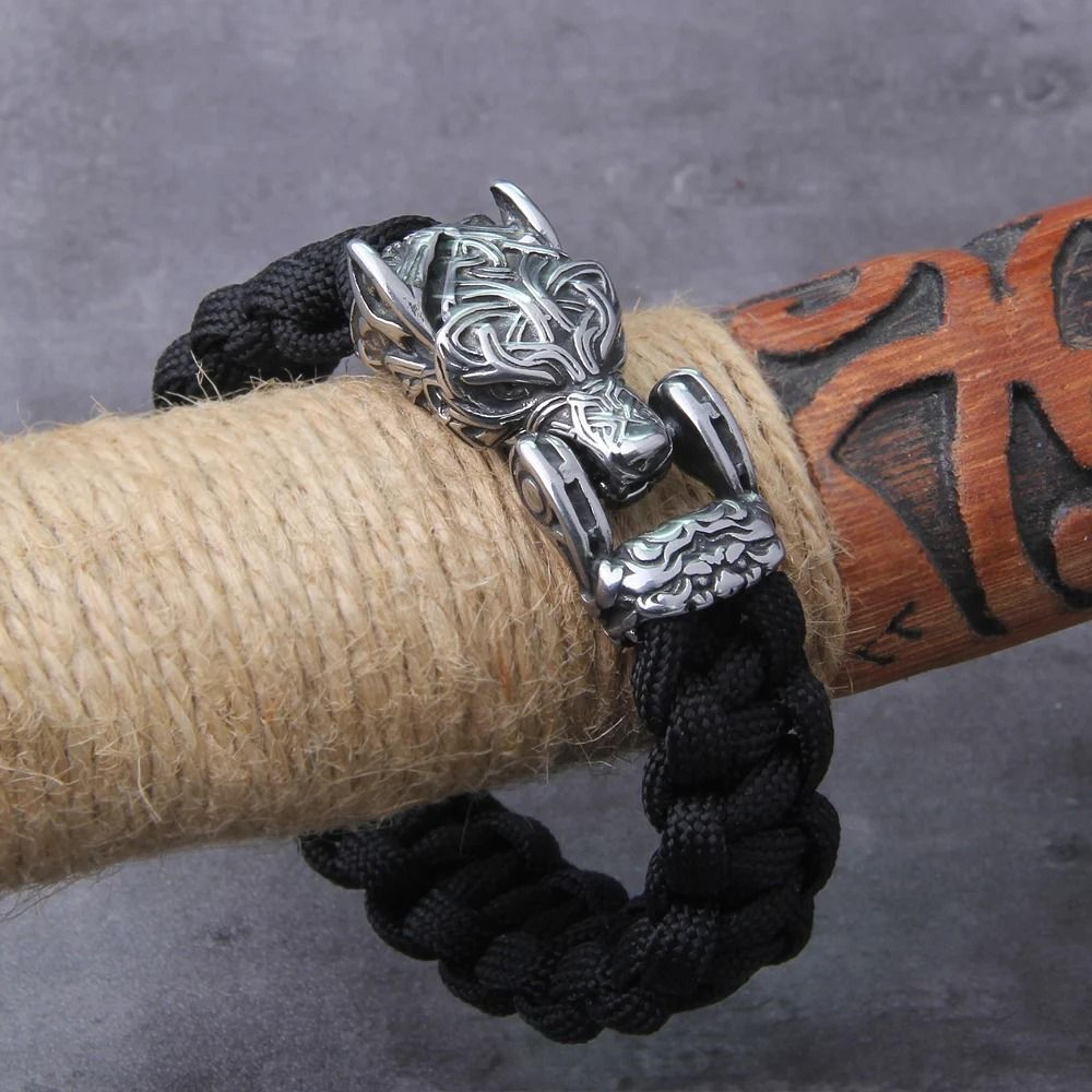 Handmade Viking Wolf Cord Bracelet For Bold Everyday Biker Style Jewelry 12