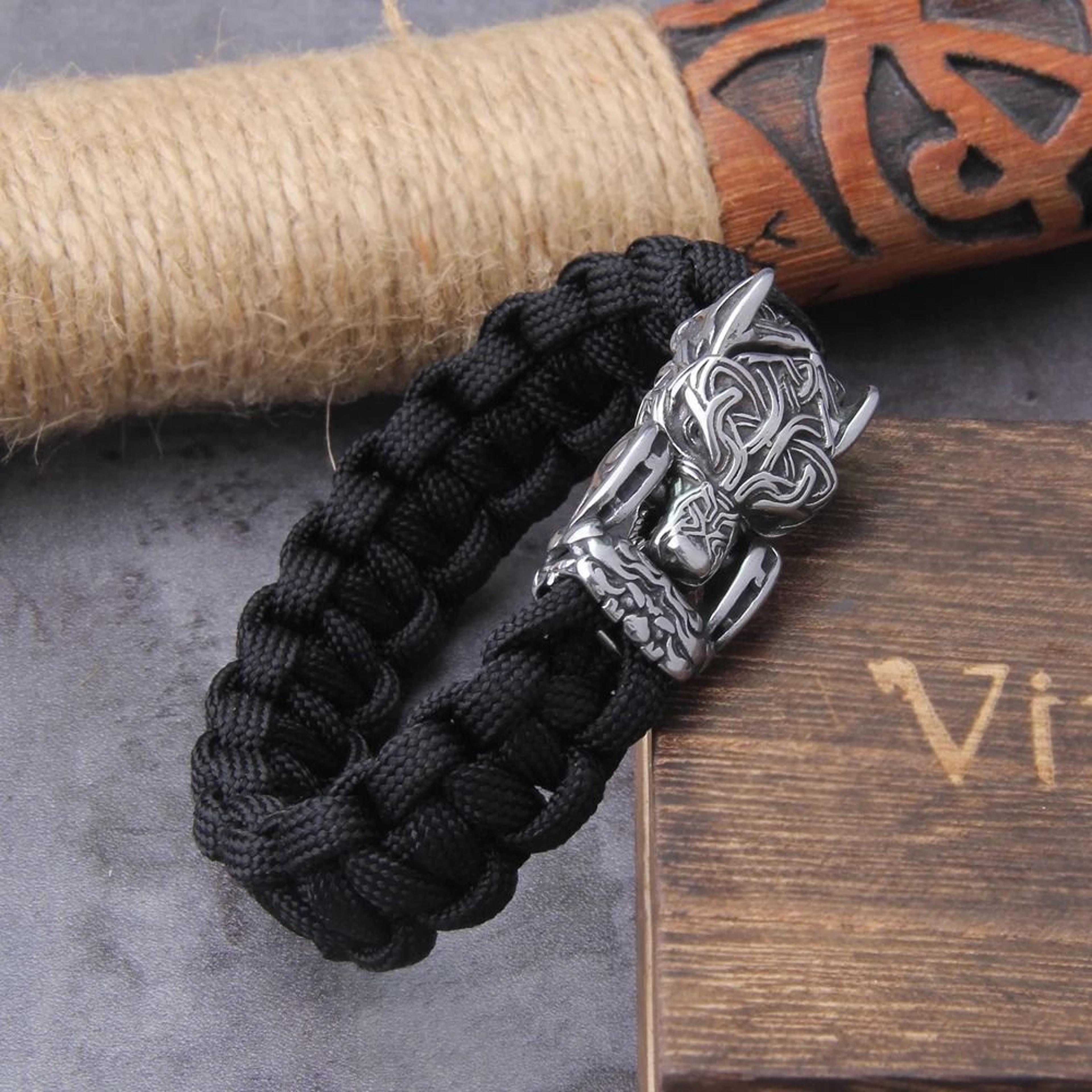 Handmade Viking Wolf Cord Bracelet For Bold Everyday Biker Style Jewelry 10