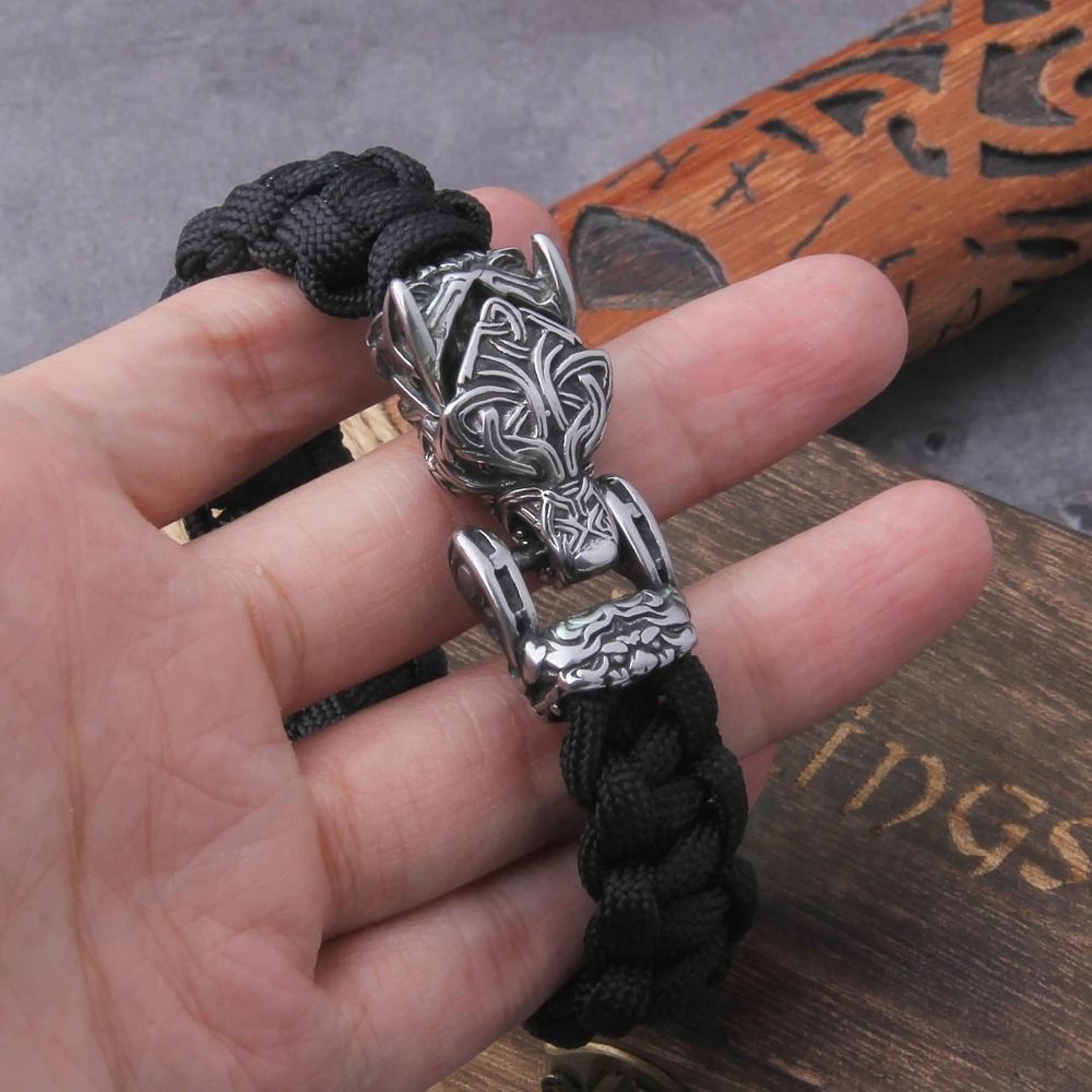 handmade viking wolf cord bracelet for bold everyday biker style jewelry