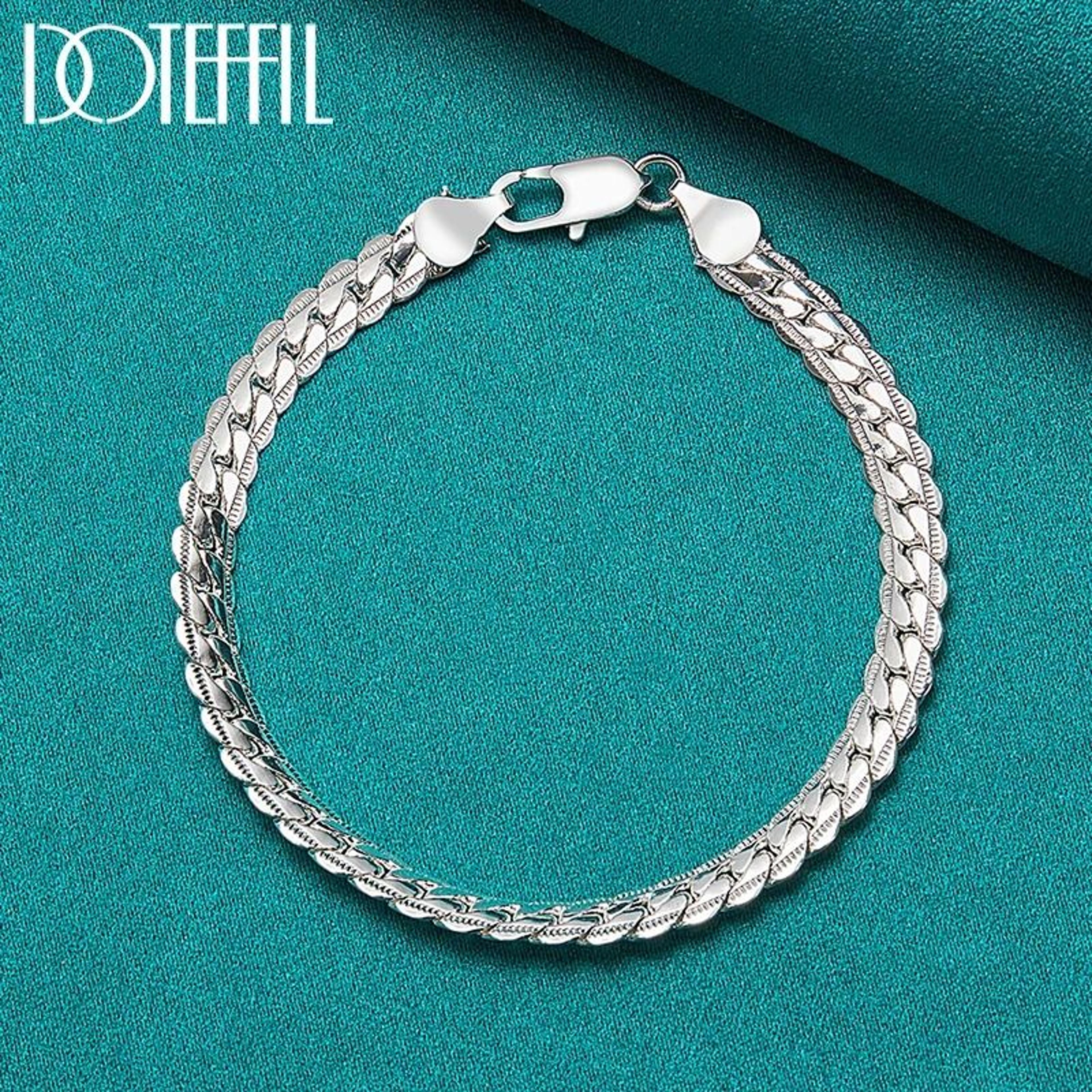 Doteffil Sterling Silver Gold Flat Chain Bracelet For Refined Unisex Style 4
