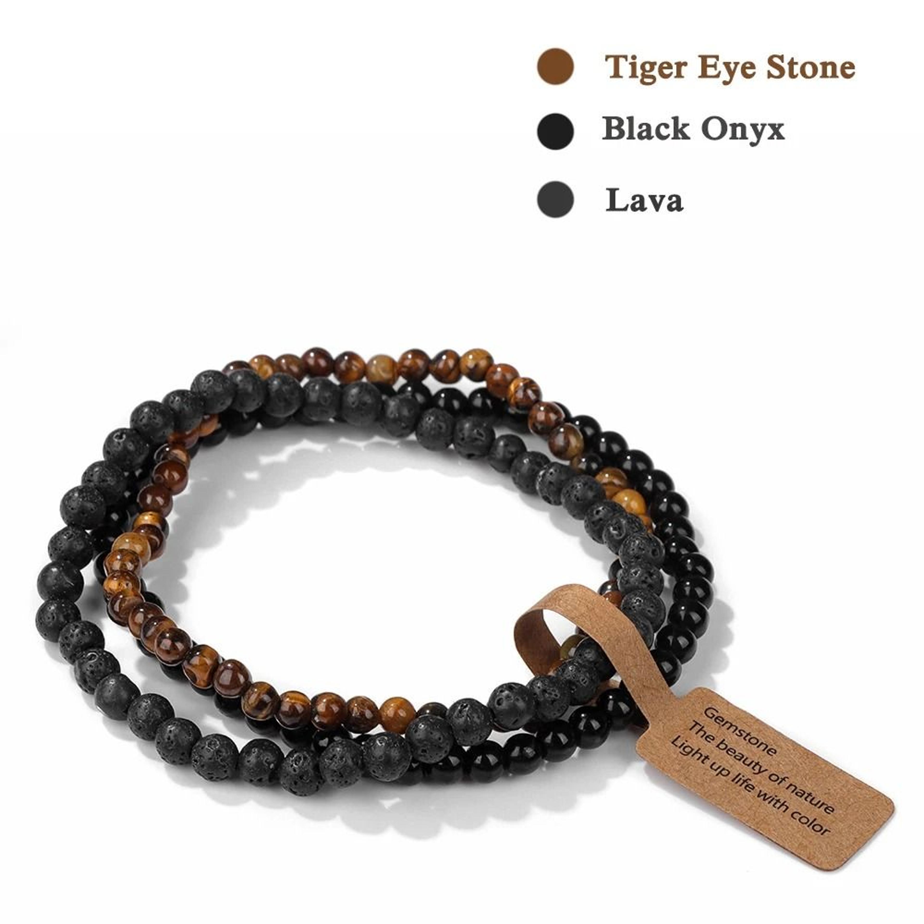 Three Piece Natural Stone Bead Bracelet Set For Effortless Layered Style 8