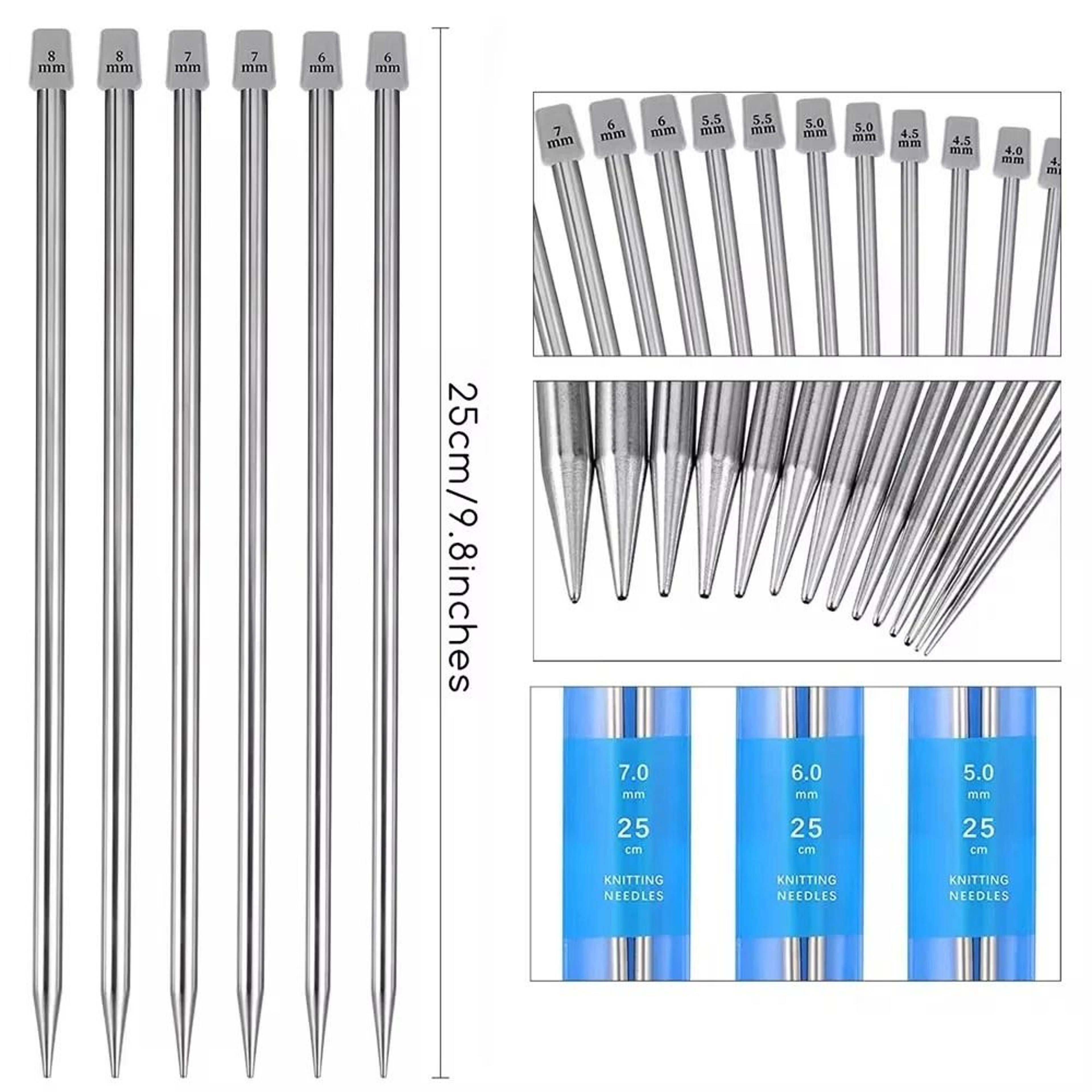 22 Piece Stainless Steel Straight Knitting Needle Set For Smooth Stitching 4