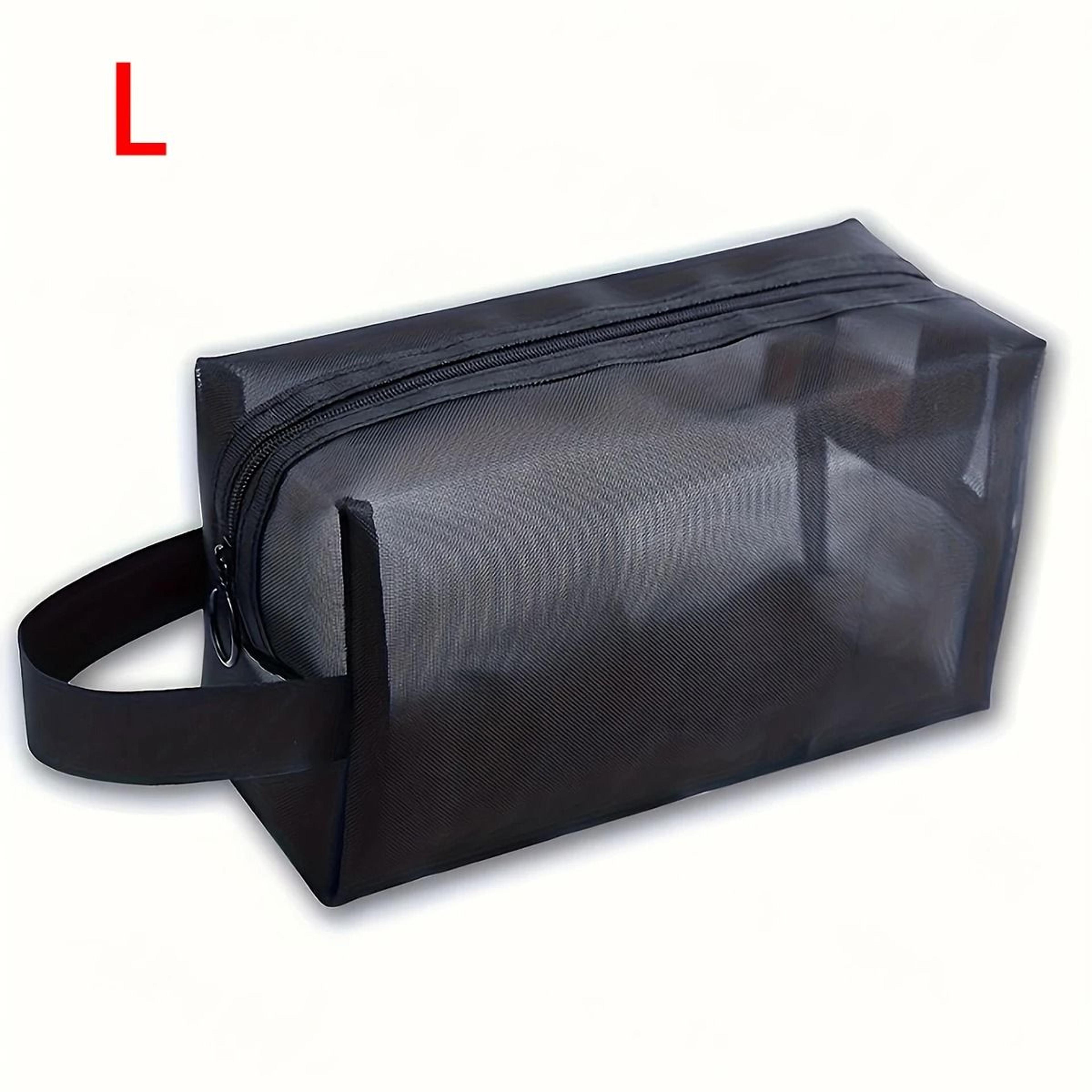 Black Mesh Travel Makeup Bag With Zippered Portable Storage 3