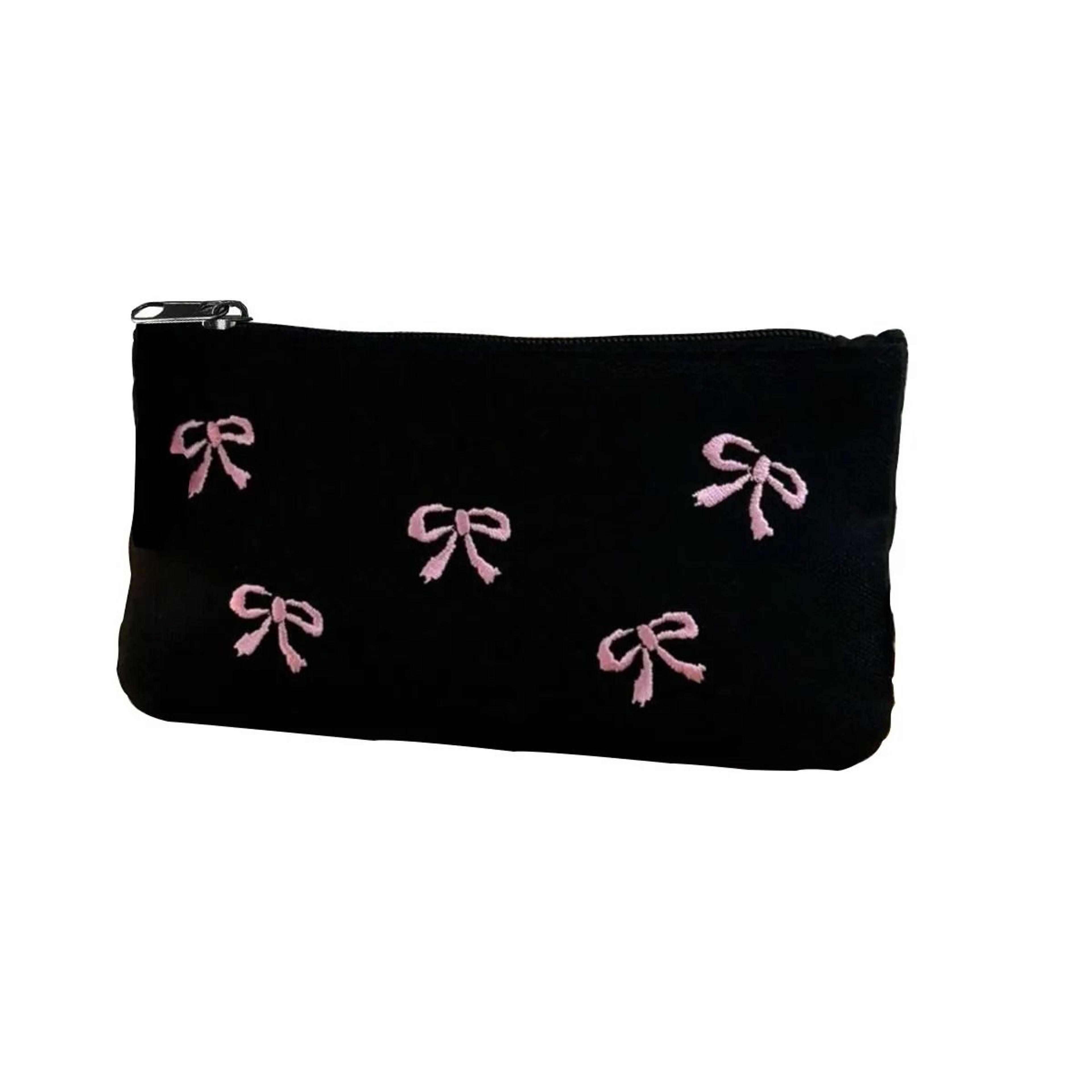 Black Bow Embroidered Makeup Bag And Pencil Storage Pouch 1