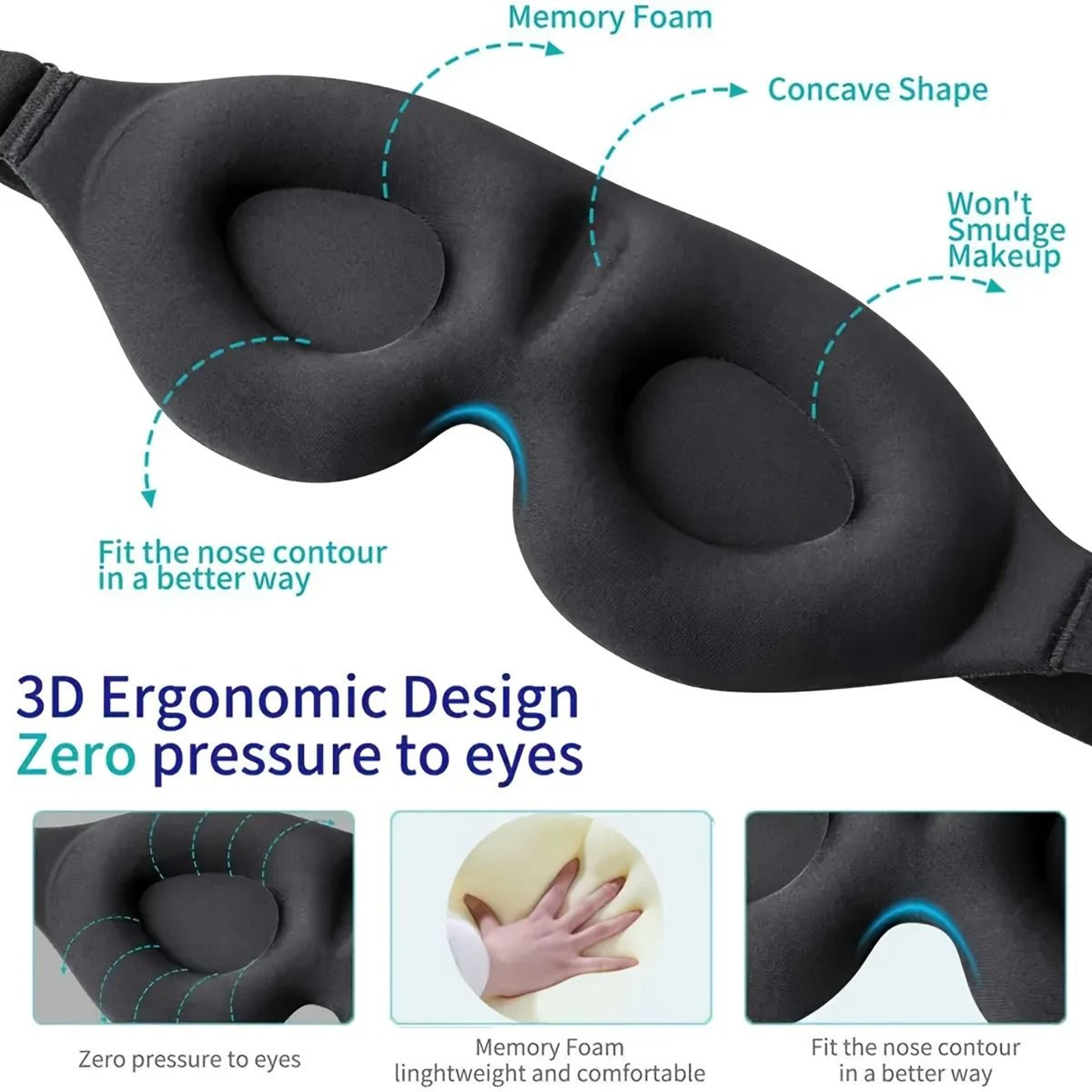 Adjustable 3D Light Blocking Sleep Mask With Pressure Free Eye Cups 6