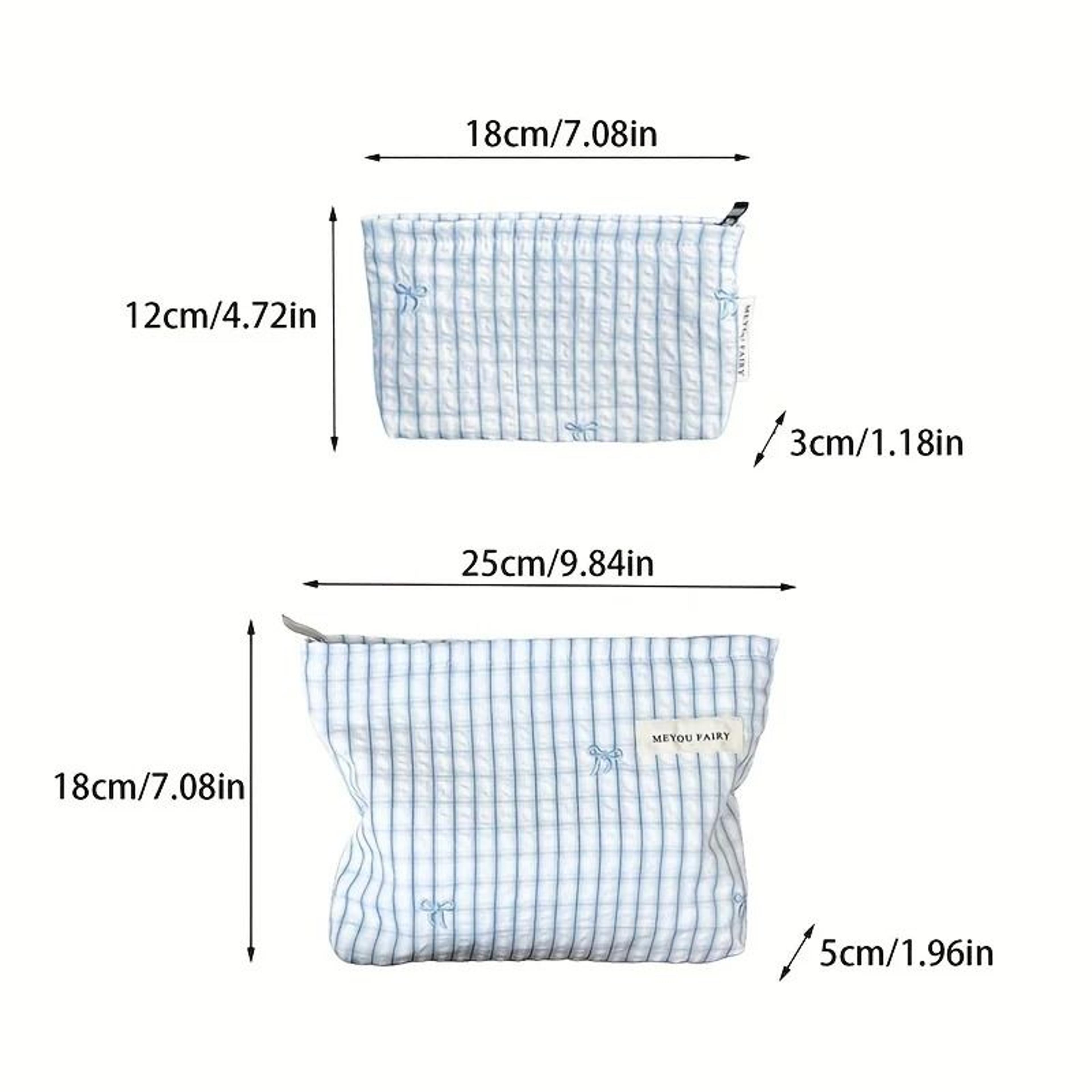 Light Blue Striped Bow Travel Makeup Organizer Bag 5