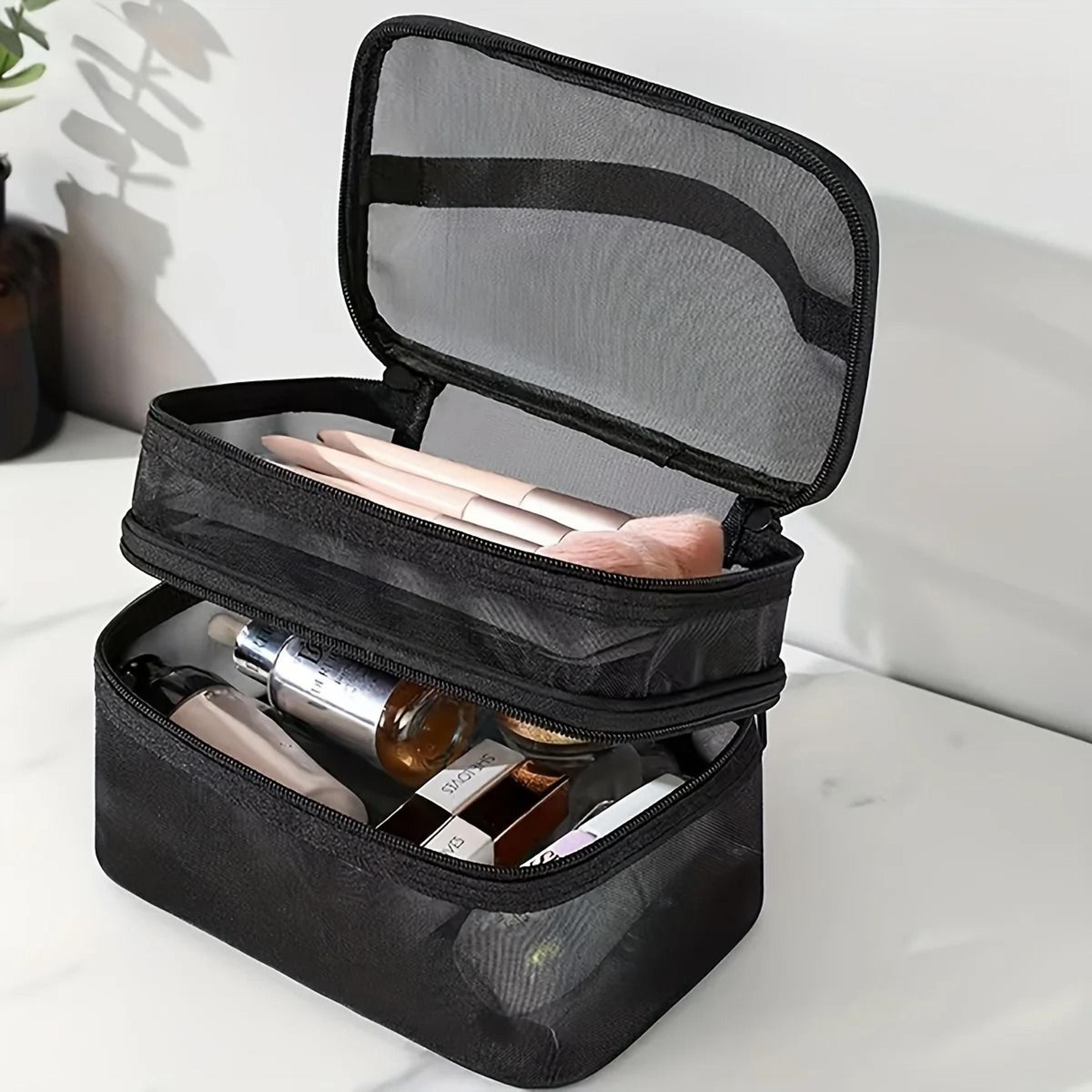 Large Capacity Double Layer Transparent Mesh Makeup Bag For Travel Cosmetic Storage 7