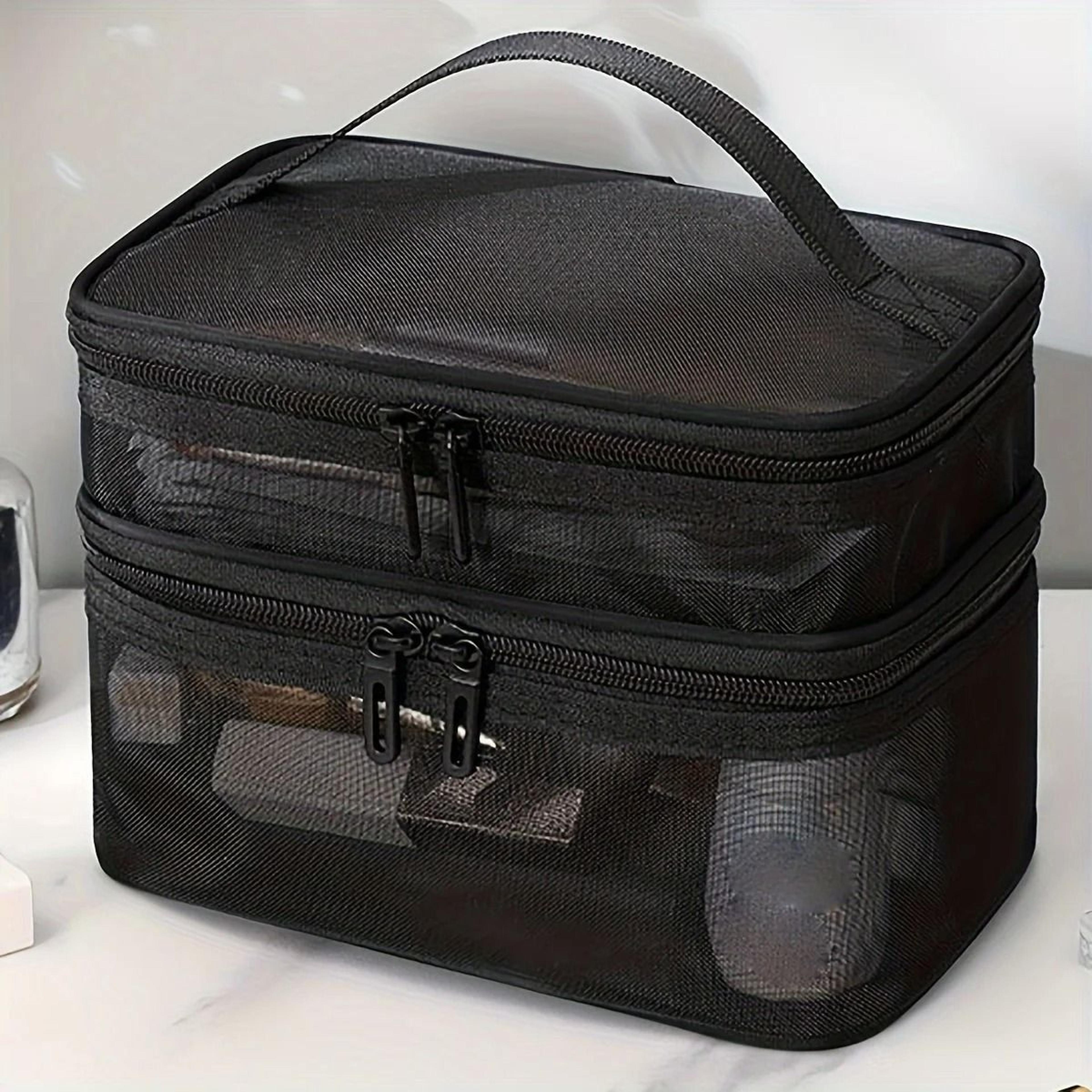 Large Capacity Double Layer Transparent Mesh Makeup Bag For Travel Cosmetic Storage 5