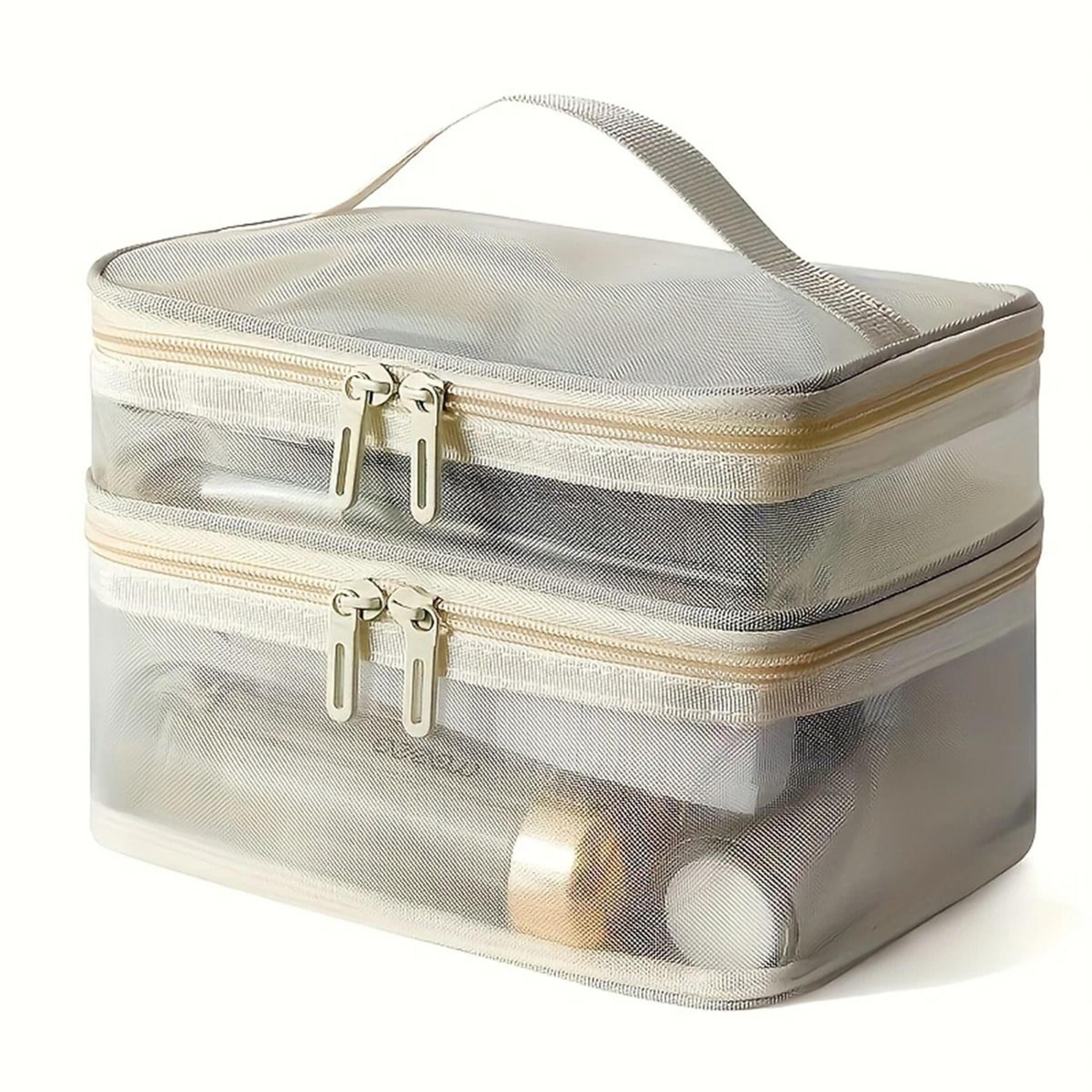Large Capacity Double Layer Transparent Mesh Makeup Bag For Travel Cosmetic Storage 3