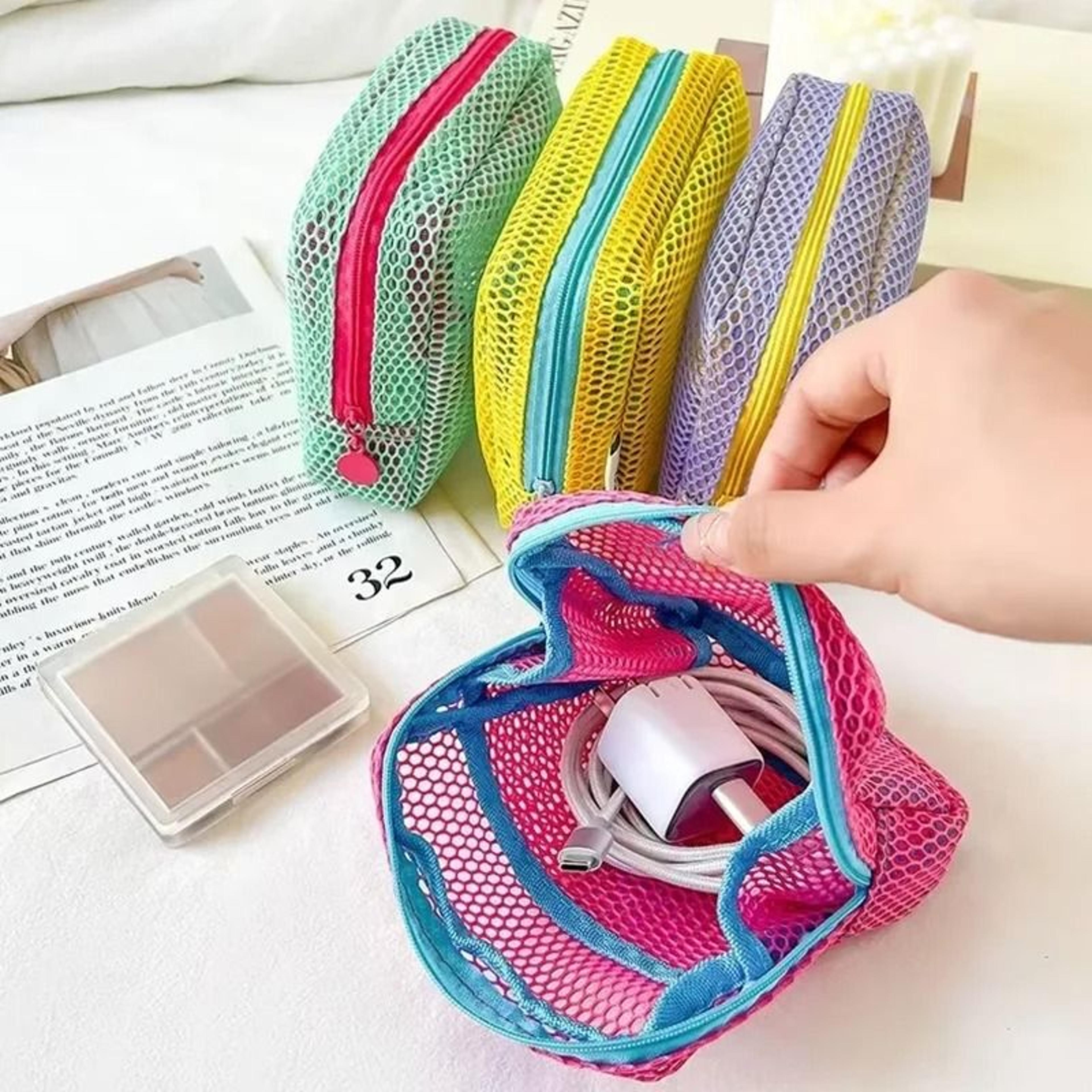 cute mini square mesh zipper pouch for cosmetics coins keys and stationery