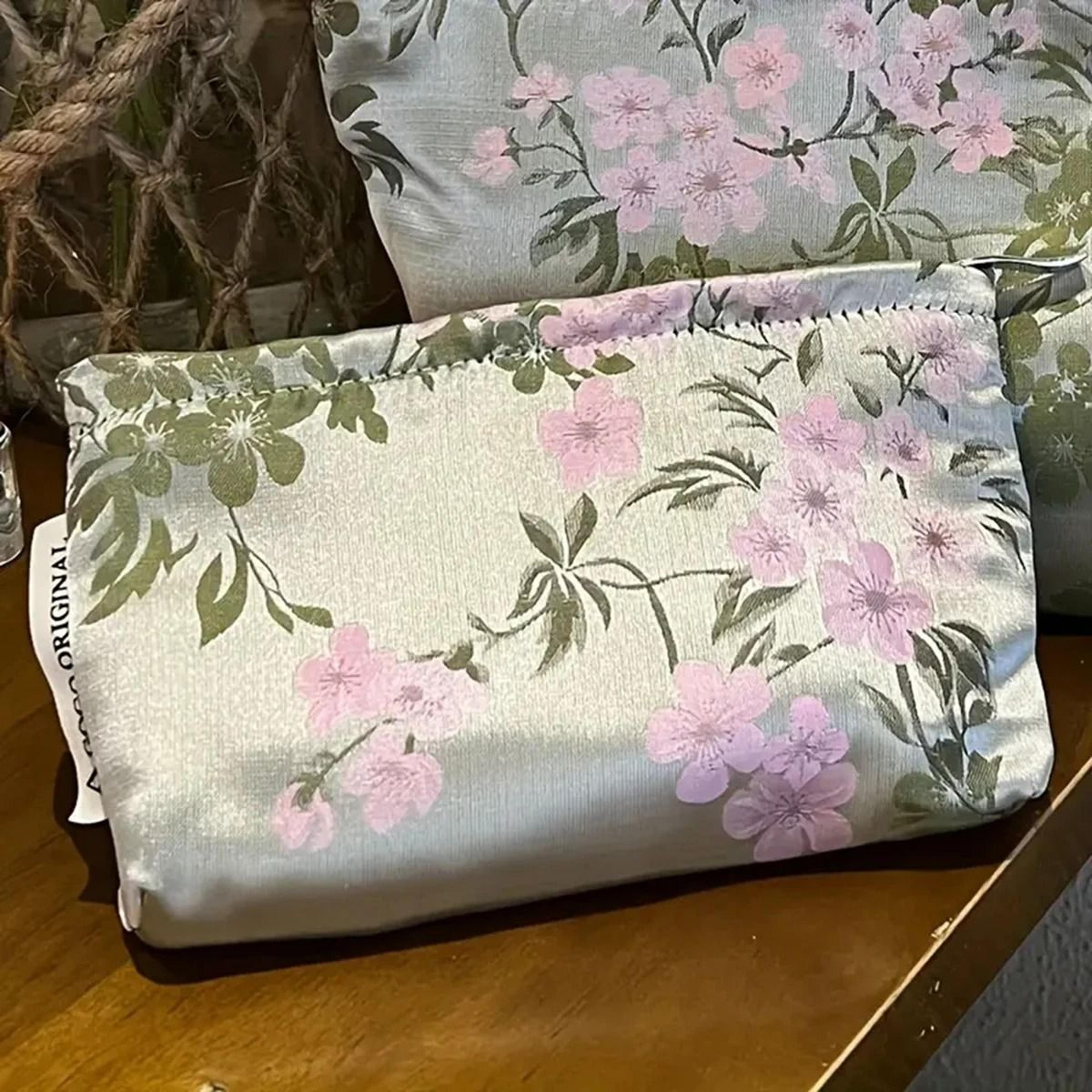 chinese style satin makeup bag handheld skincare toiletry and id storage pouch