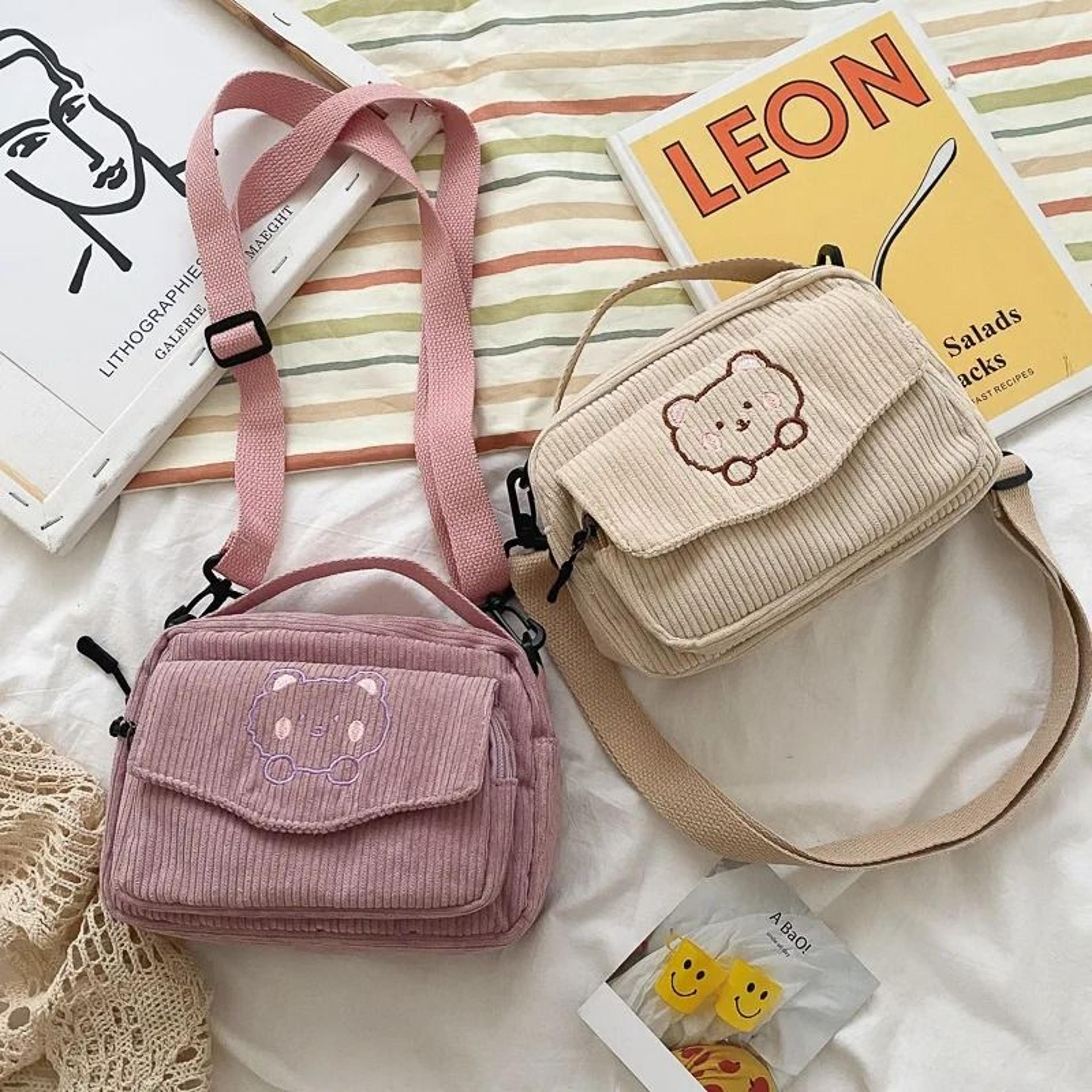 Cute Teddy Bear Embroidered Corduroy Crossbody Shoulder Bag For Women Everyday Leisure 7