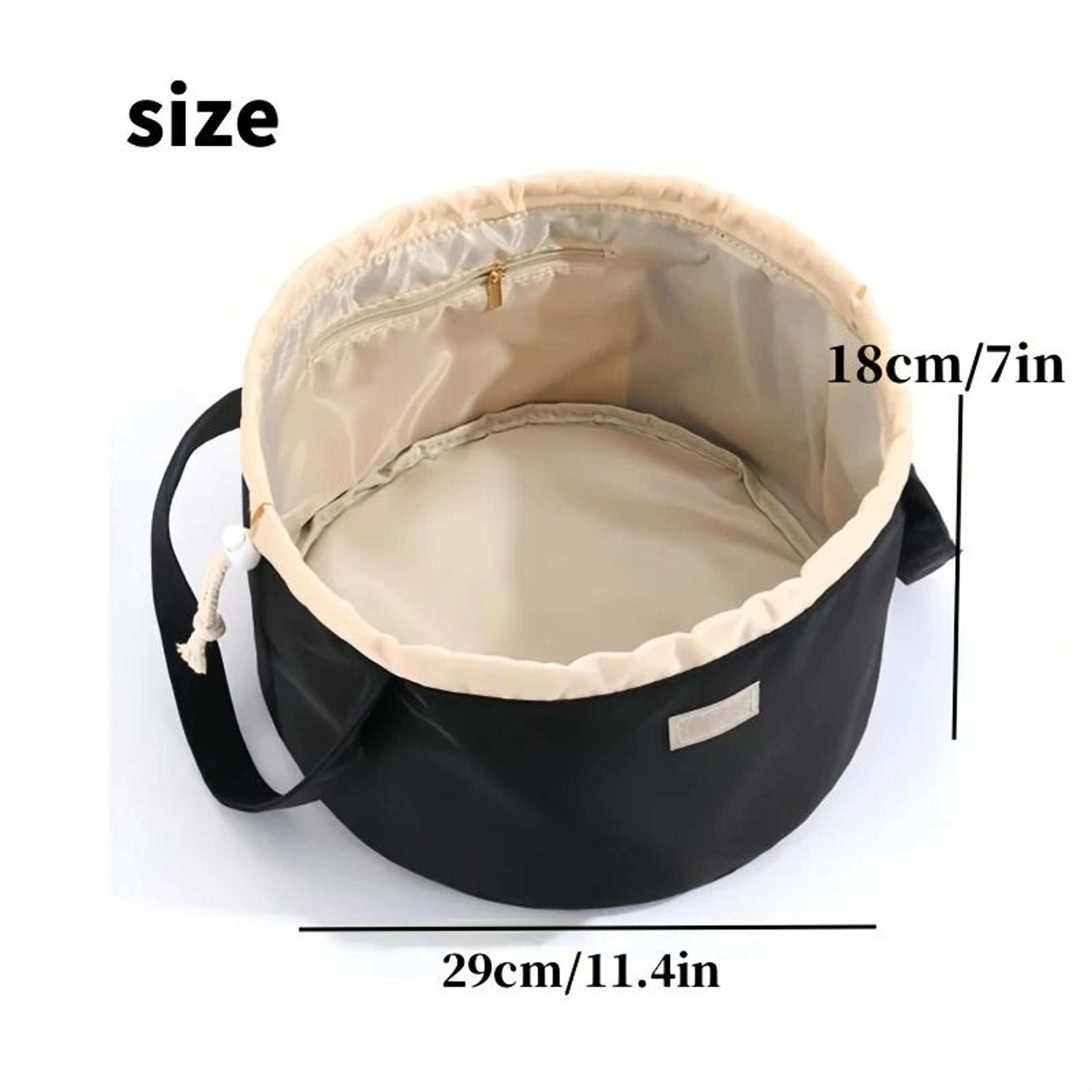 Large Capacity Drawstring Bucket Makeup Bag With Adjustable Strap And Storage Pockets 3