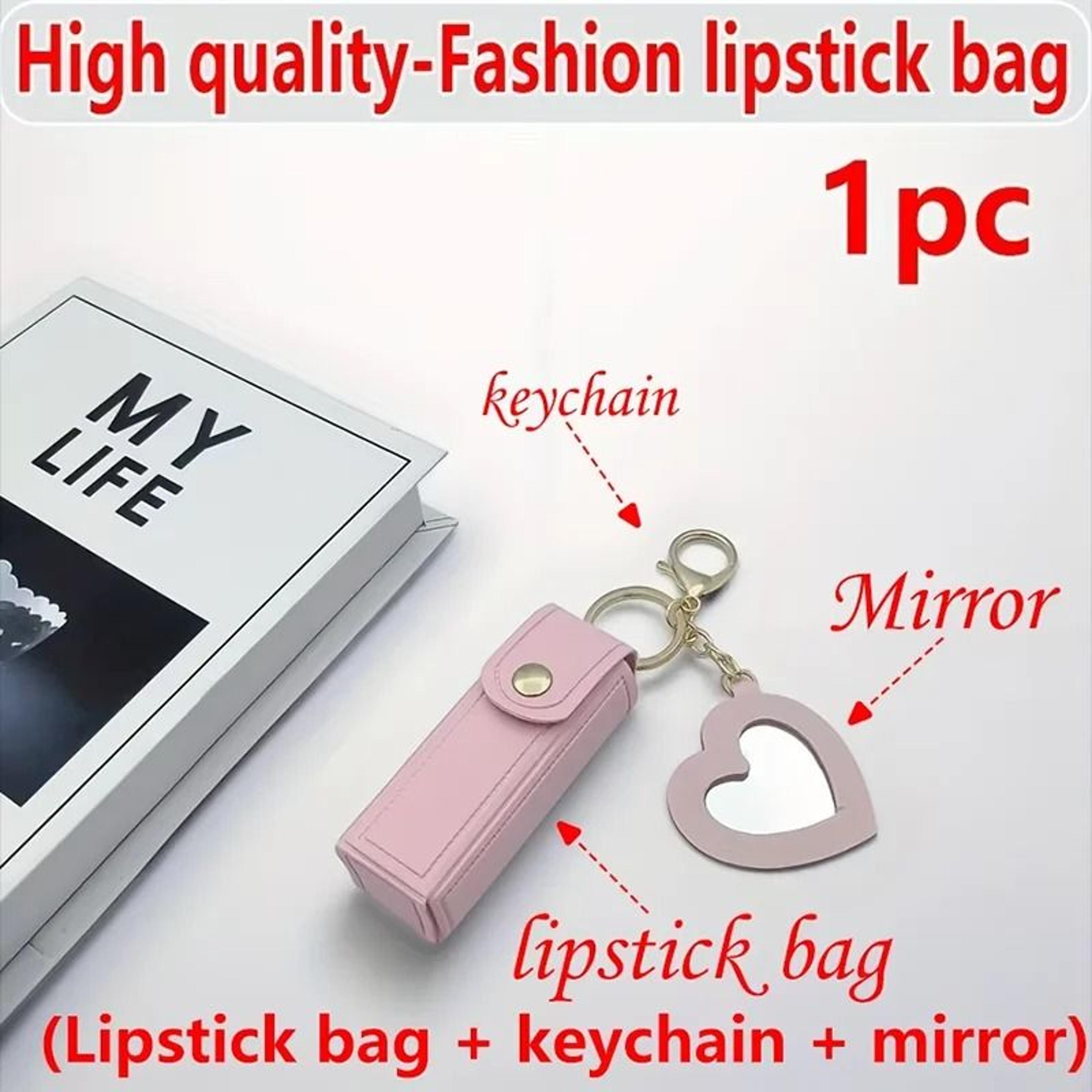 Cute Heart Mirror Lipstick Bag Portable Mini Cosmetic Pouch In Various Colors 2