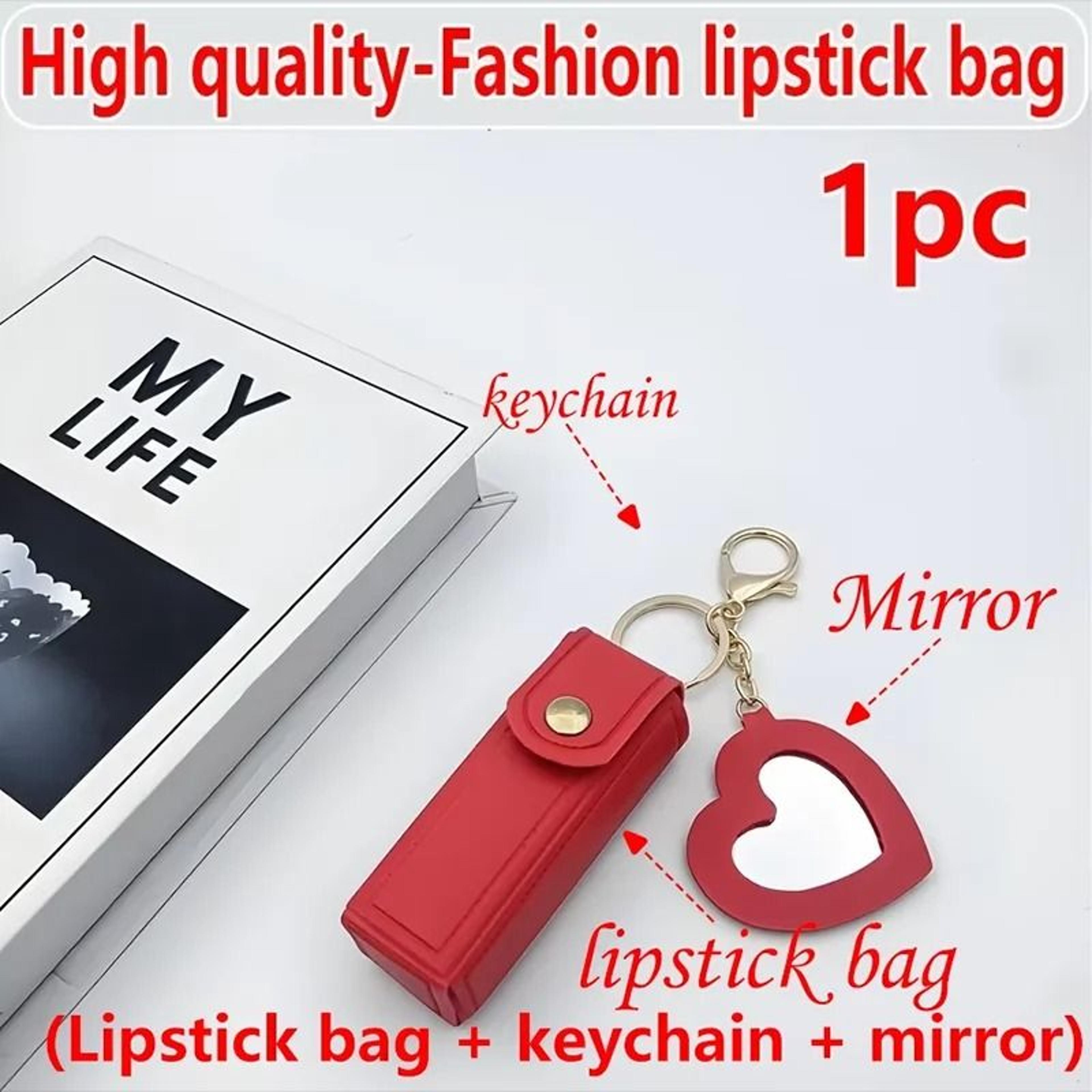 Cute Heart Mirror Lipstick Bag Portable Mini Cosmetic Pouch In Various Colors 3