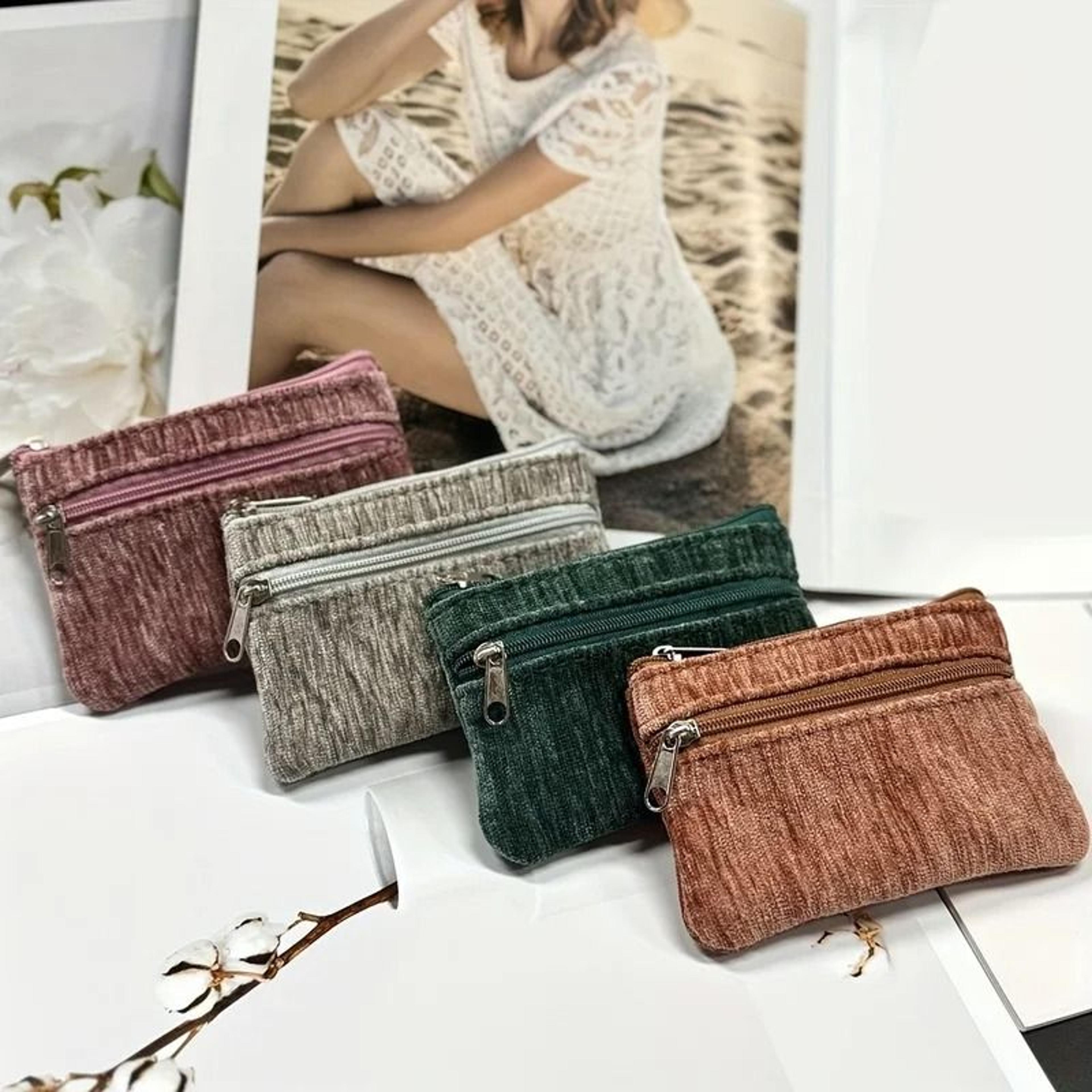 large capacity corduroy wristlet zipper pouch for cables earphones coins and keys