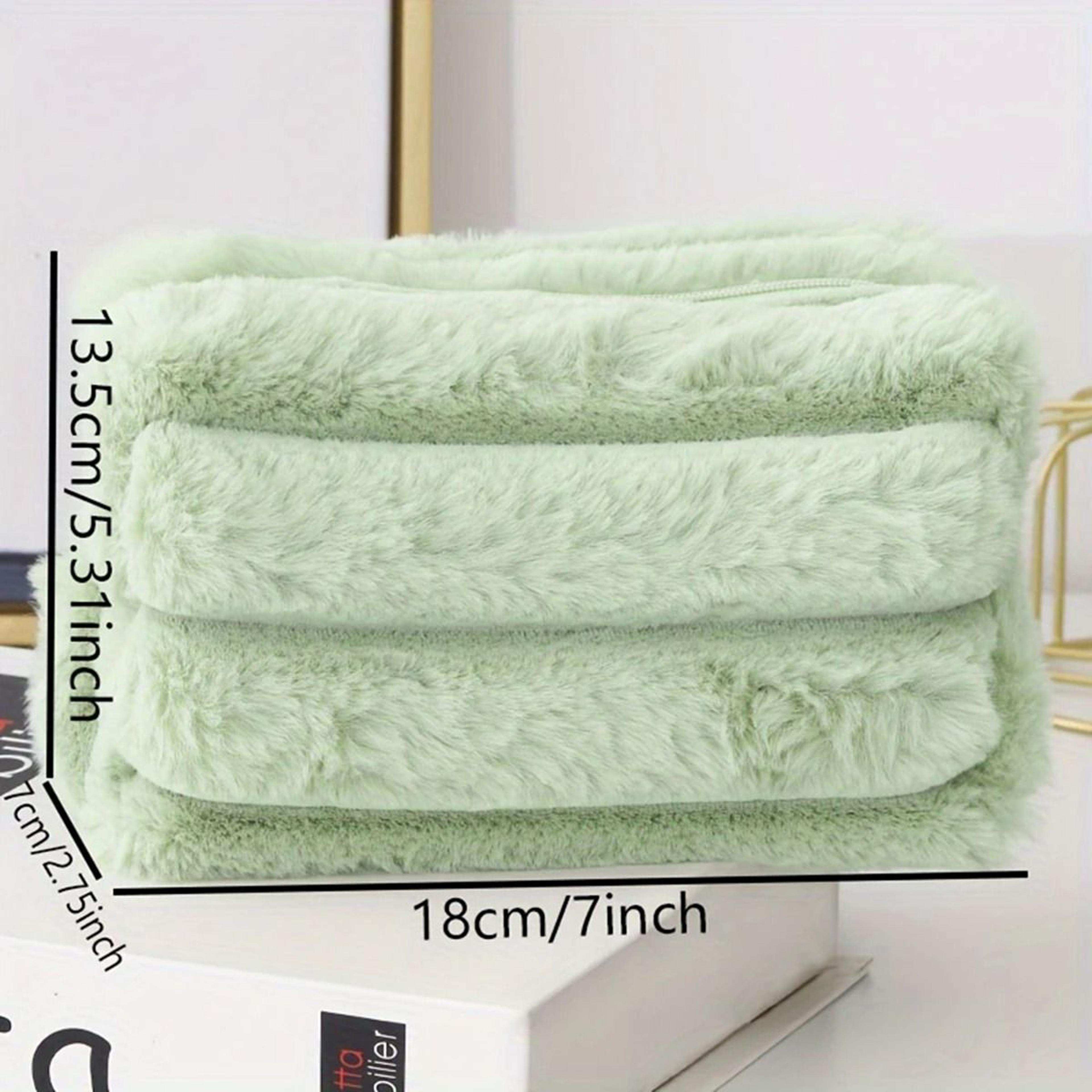 Cute Candy Color Plush Makeup Bag Large Capacity Striped Cosmetic Storage Pouch 5