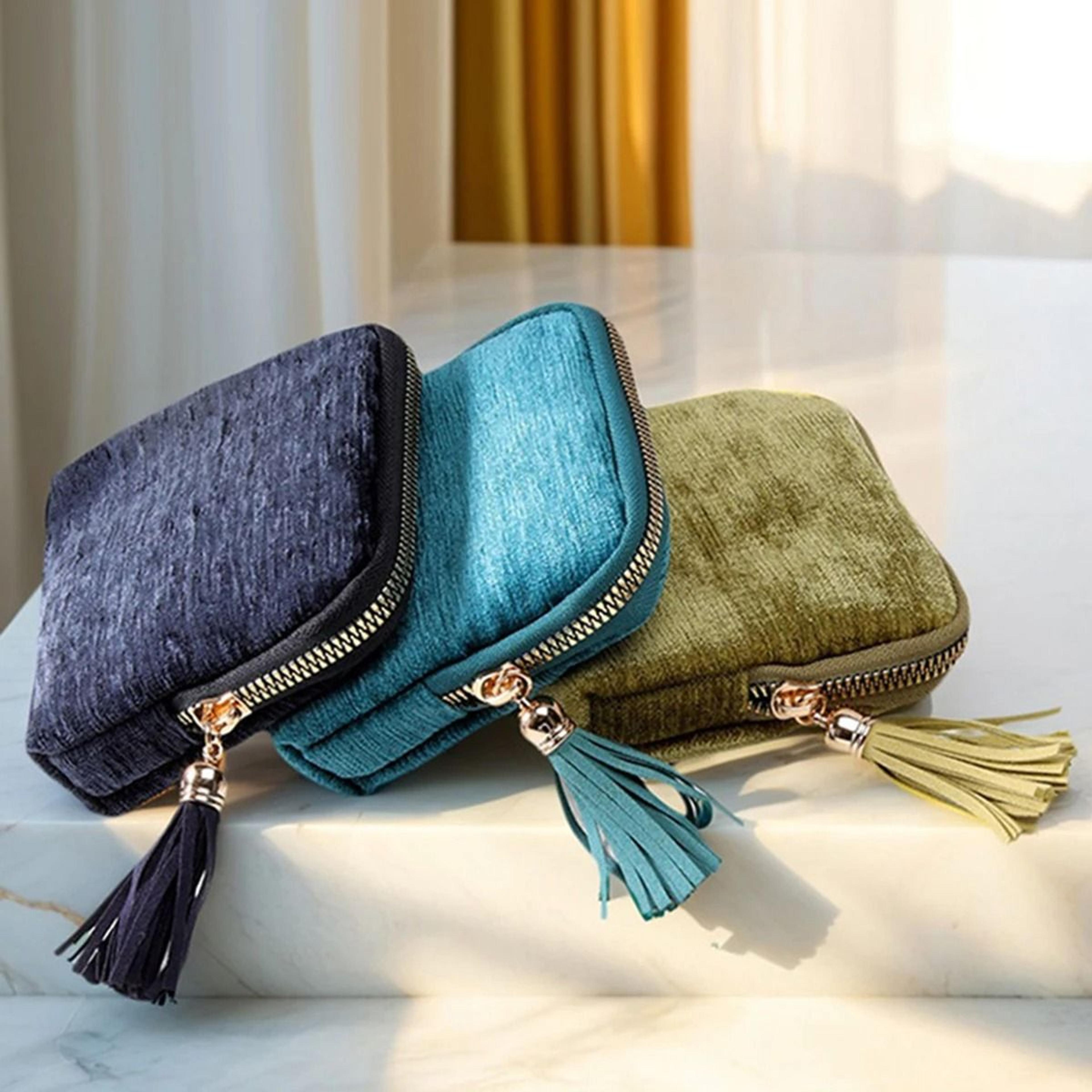 Portable Travel Jewelry Organizer Pouch With Tassel Zipper Dividers And Soft Lining 5
