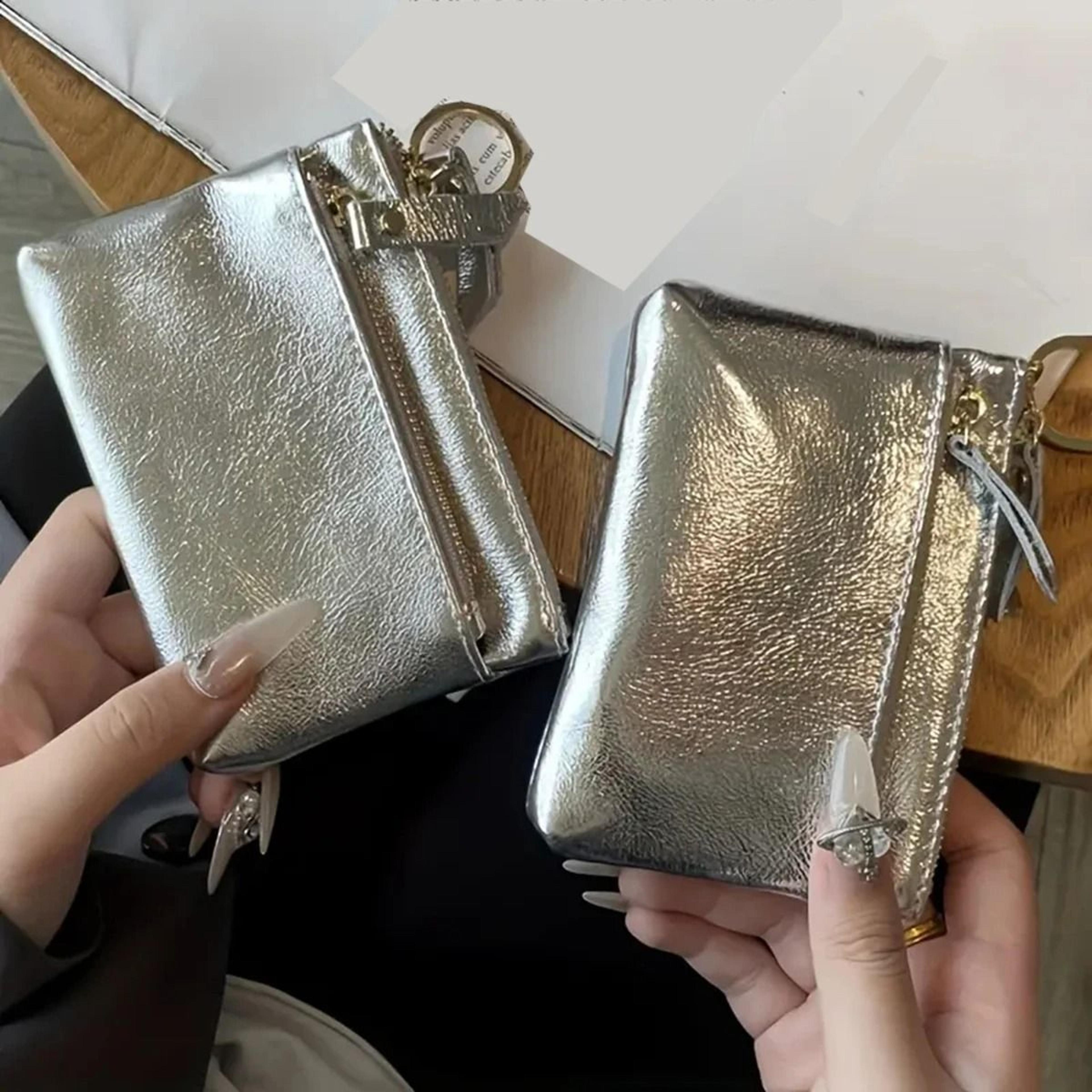 cowhide leather mini wallet zipper coin and key pouch