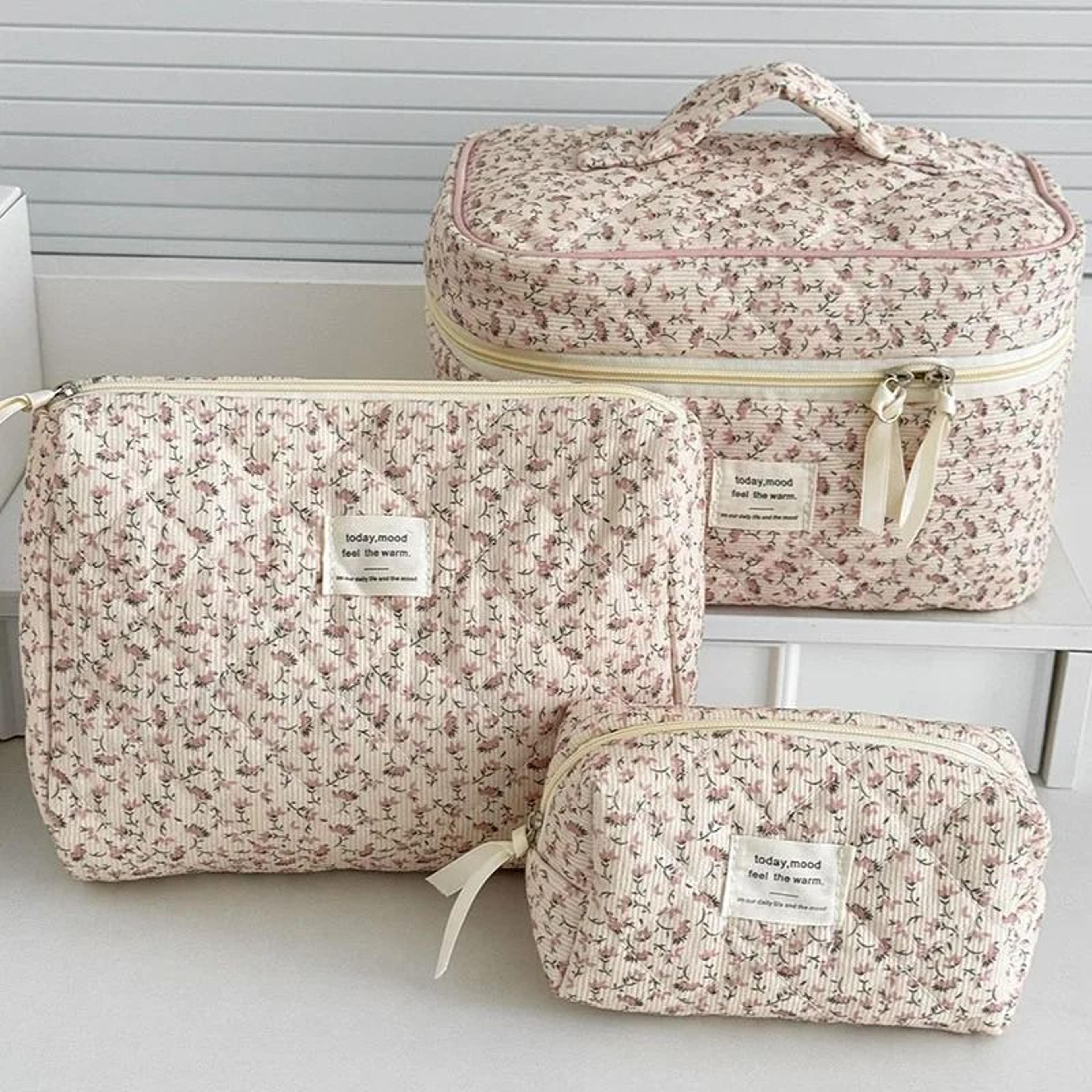 vintage floral quilted makeup bag large capacity cosmetic travel organizer for women