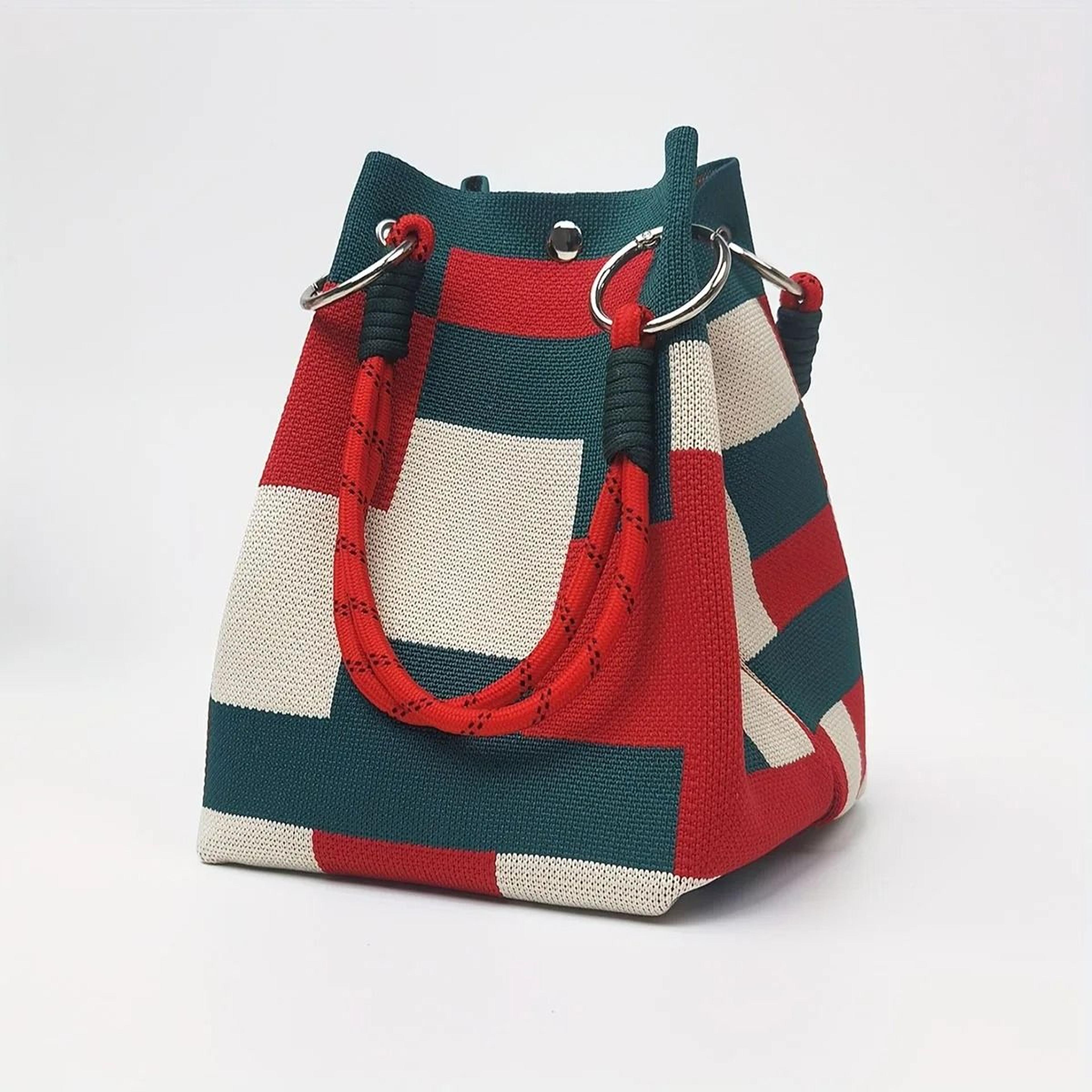 Multicolor Knitted Retro Bucket Handbag And Shoulder Bag 1