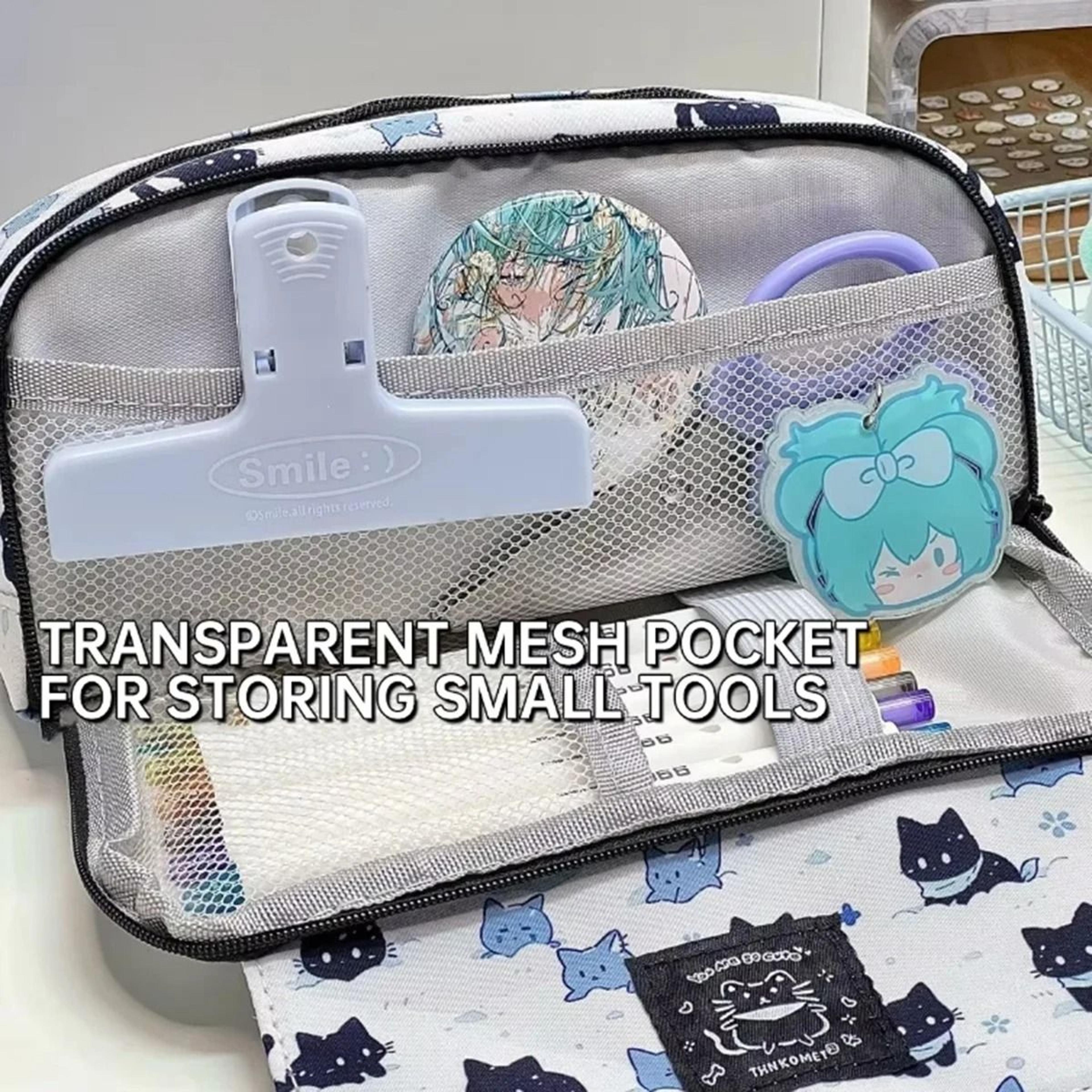 Snowy Kitten Pencil Case Large Capacity Double Layer Student Organizer 4