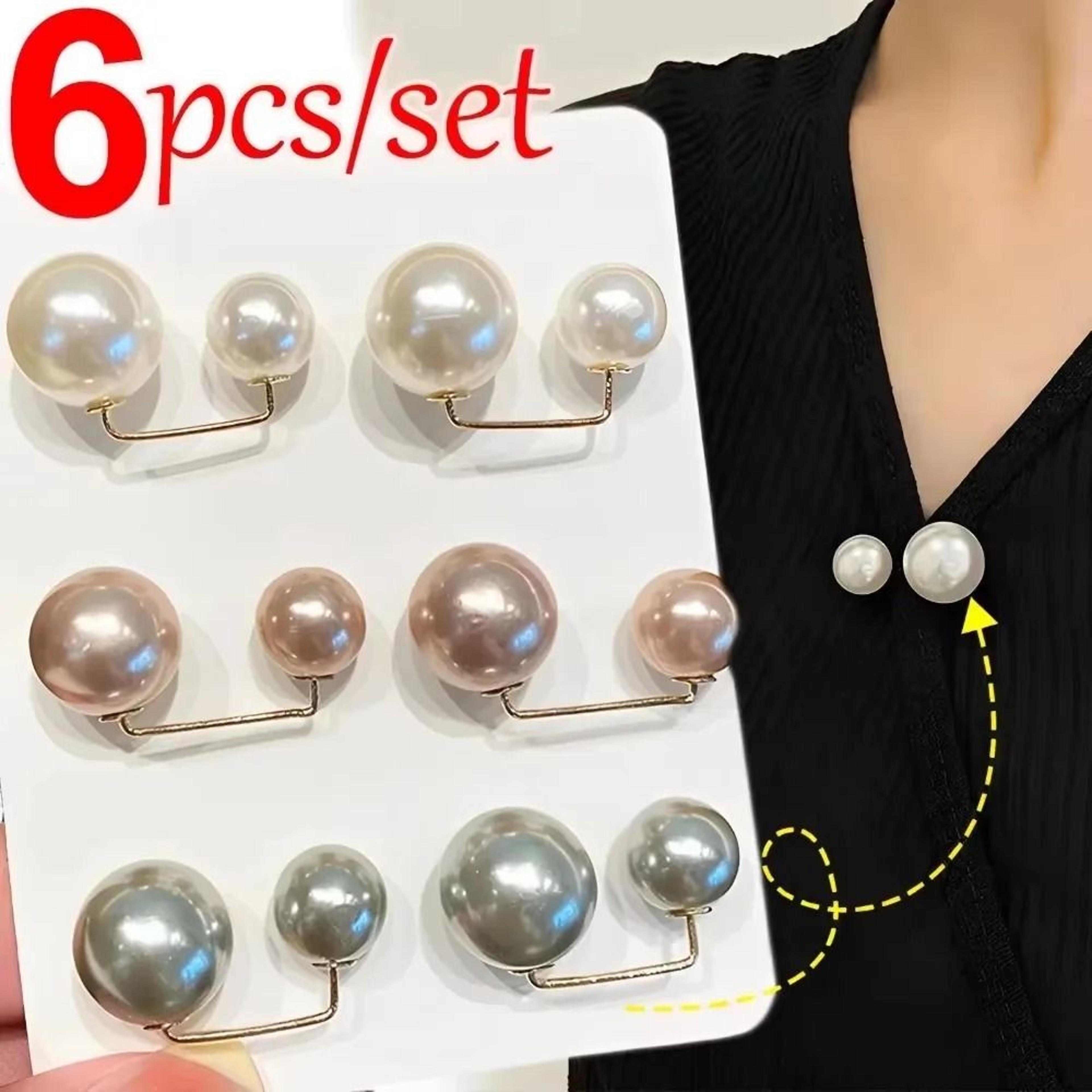 Six Piece Pearl Waist Tightener Clips And Clothing Brooch Pins 6